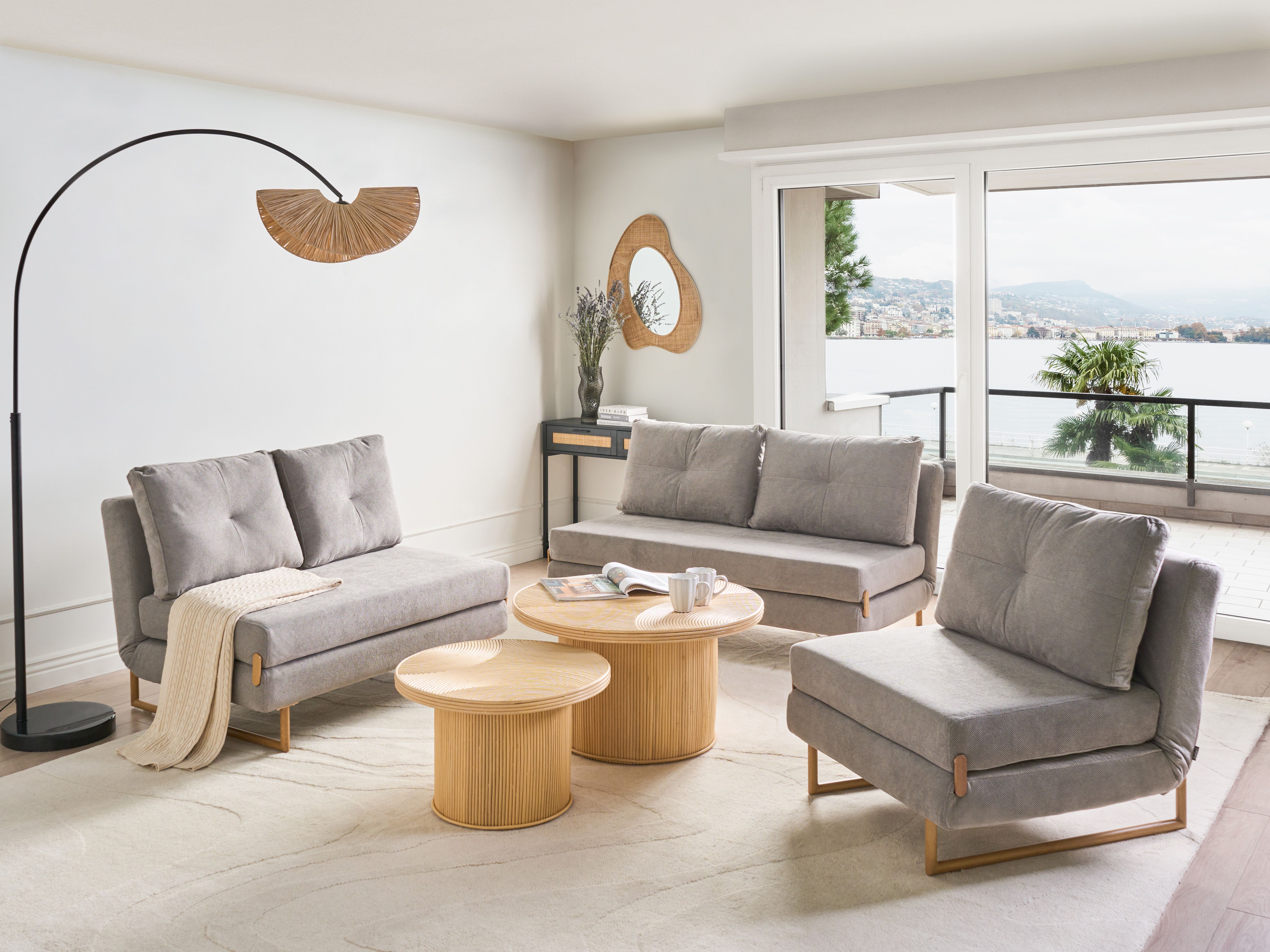Living Room Set 6 Seater JERSLEV Fabric Grey