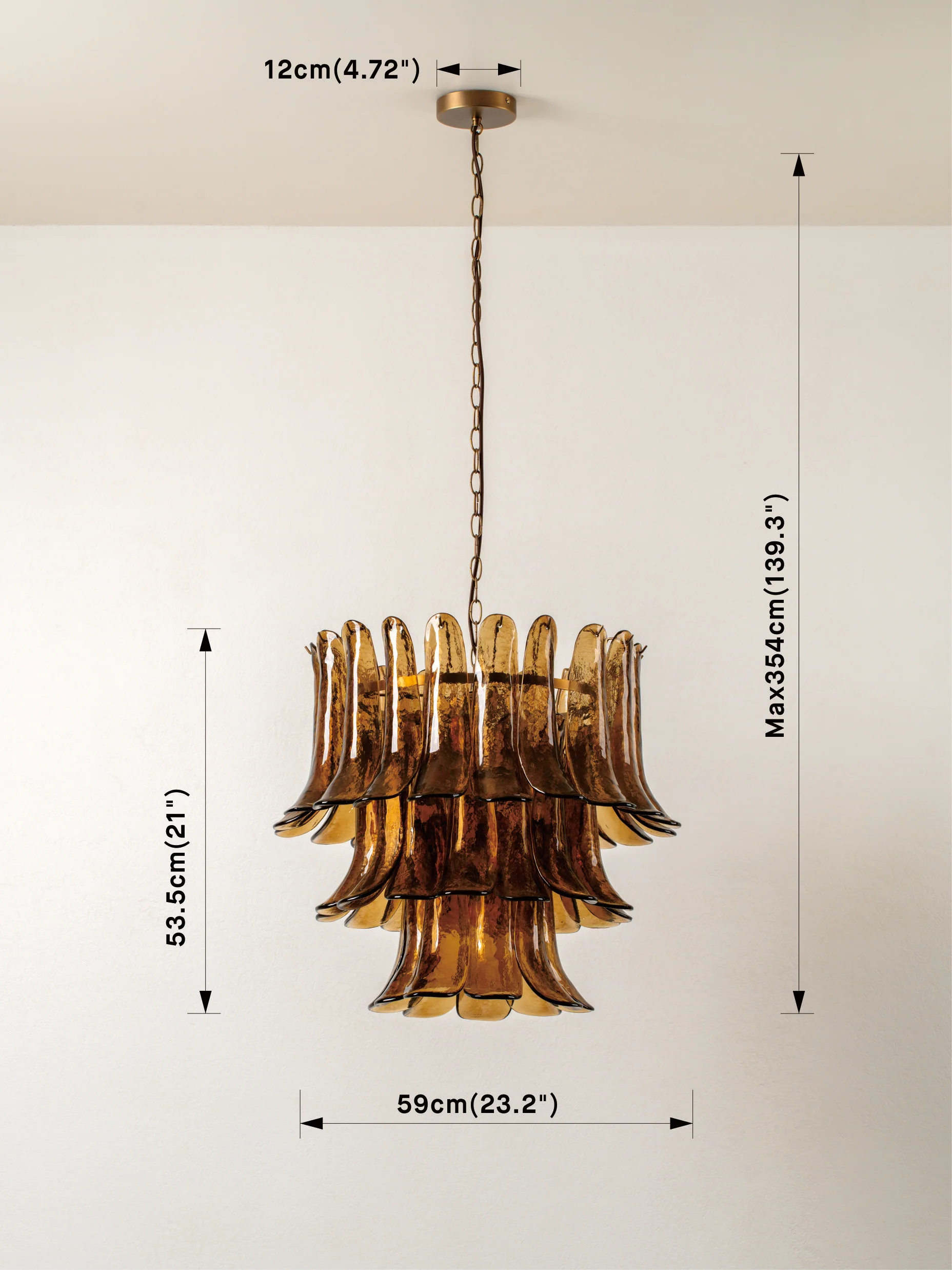 Lonso - 4 light aged brass and smoked brown glass chandelier