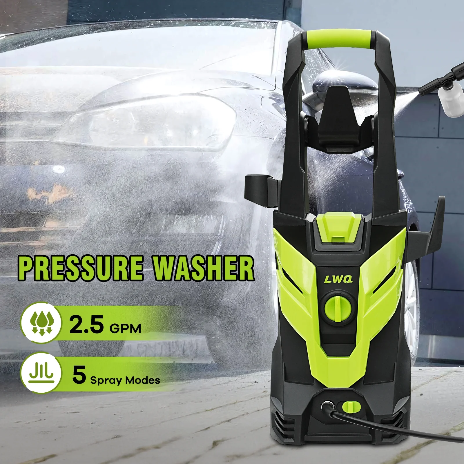 Electric Pressure Washer, 4200 PSI 2.5 GPM Power Washer with 2 Quick Connect Nozzles, High Pressure Cleaning Machine with Foam Cannon for Cars/Fences/Driveways/Patios/Home Cleaning