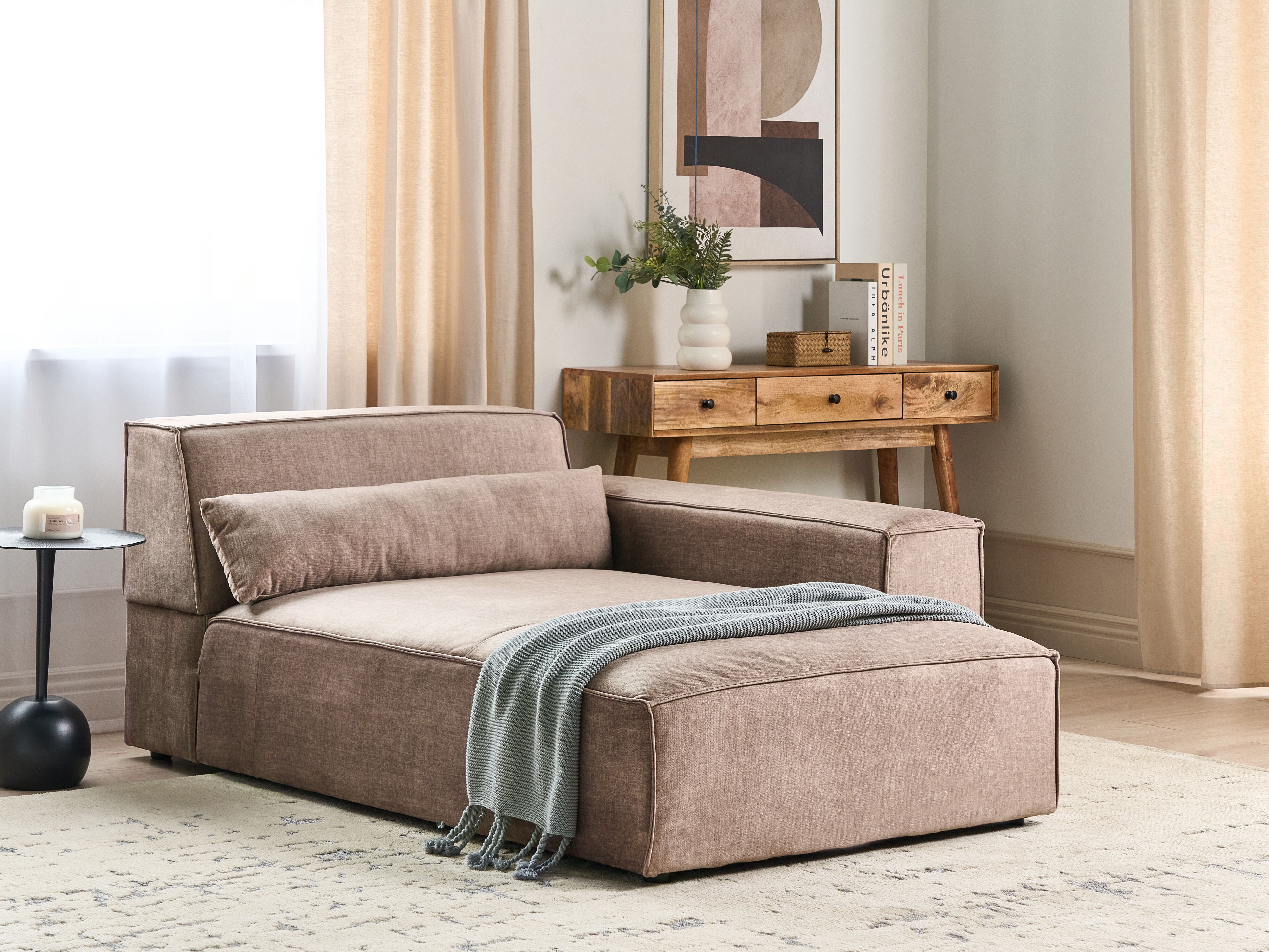 Left-Hand Chaise Lounge HELLNAR Fabric Light Brown