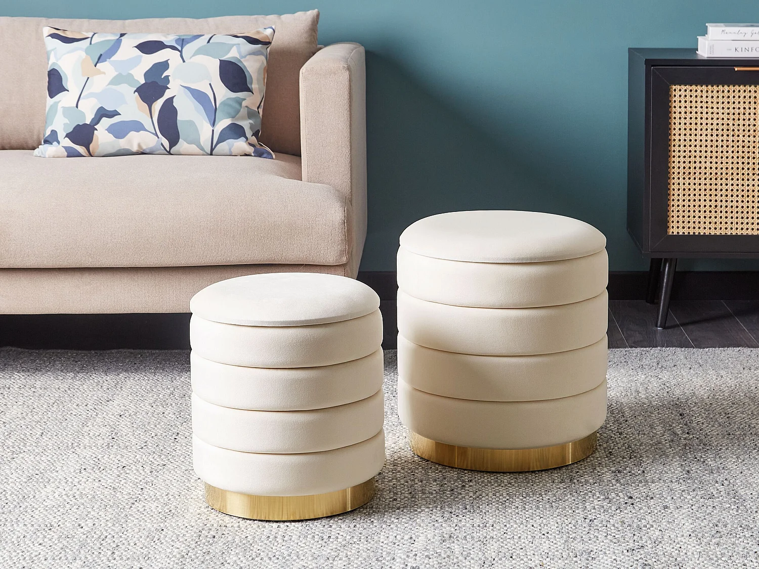 Lot de 2 poufs avec rangement GARLAND Velours Beige clair