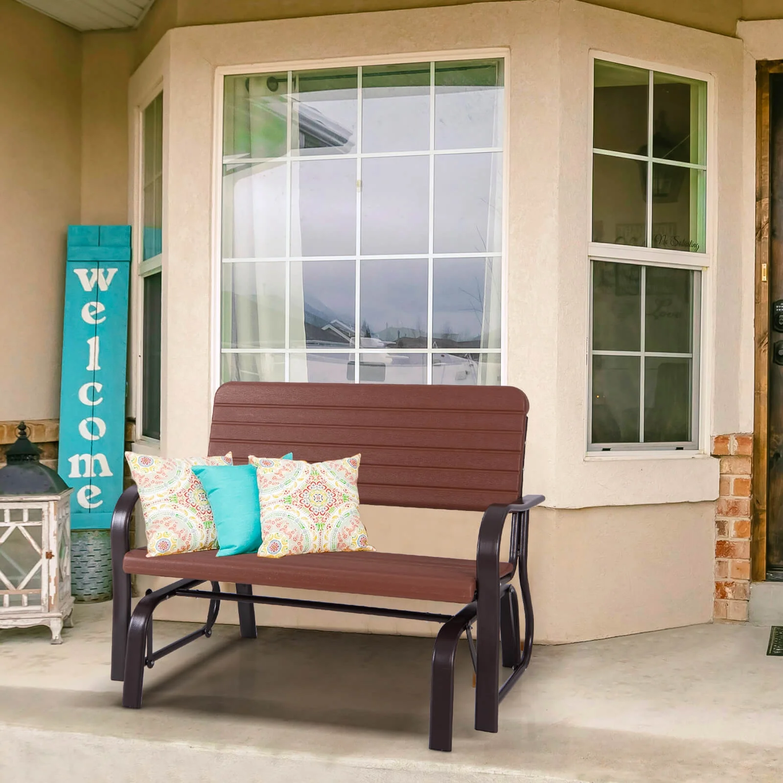 Costway Outdoor Patio Swing Porch Rocker Glider Bench Loveseat Garden Seat Steel - Image 14