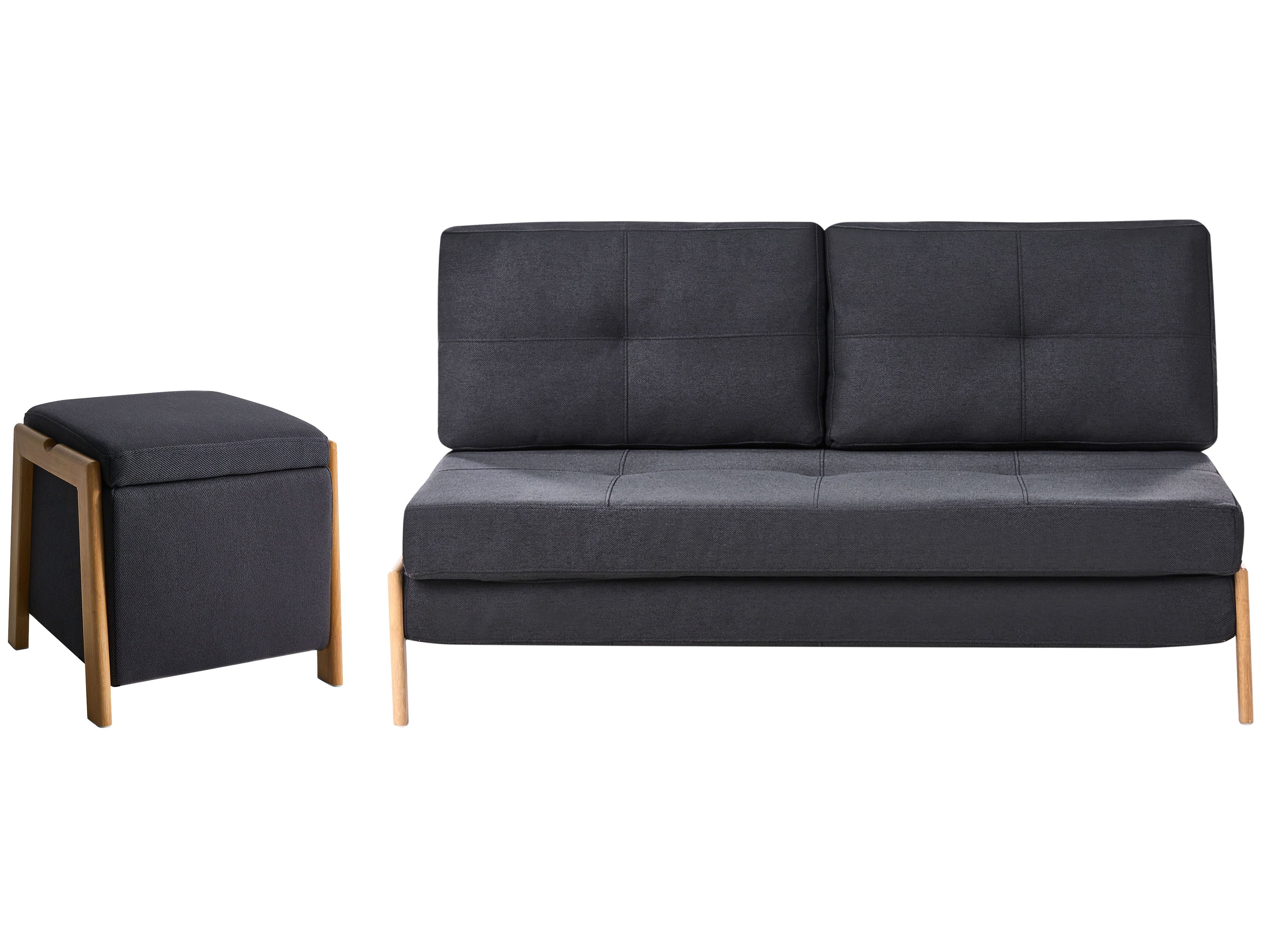 Living Room Set 3 Seater EDLAND Fabric Black with Pouffe