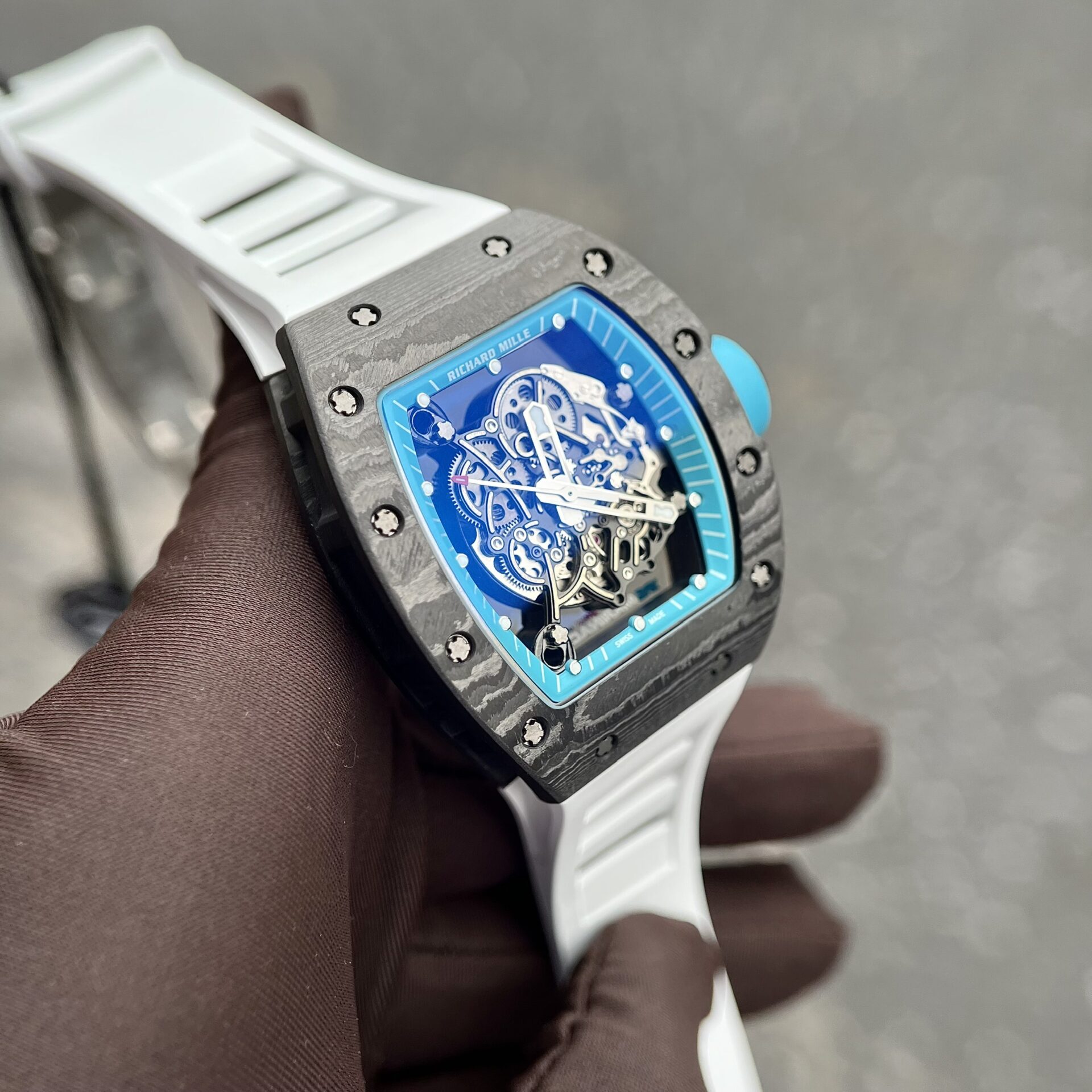 Richard Mille RM055 Full Carbon White Rubber Strap Replica 1:1 Watch 45mm - Top club