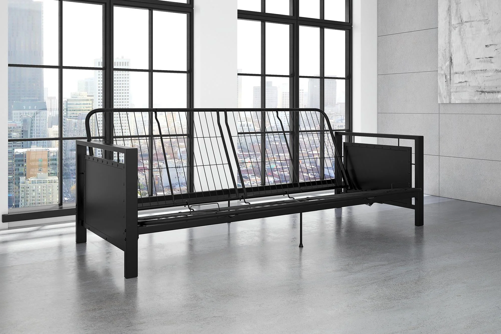 DHP Henley Metal Arm Futon Frame, Black Metal