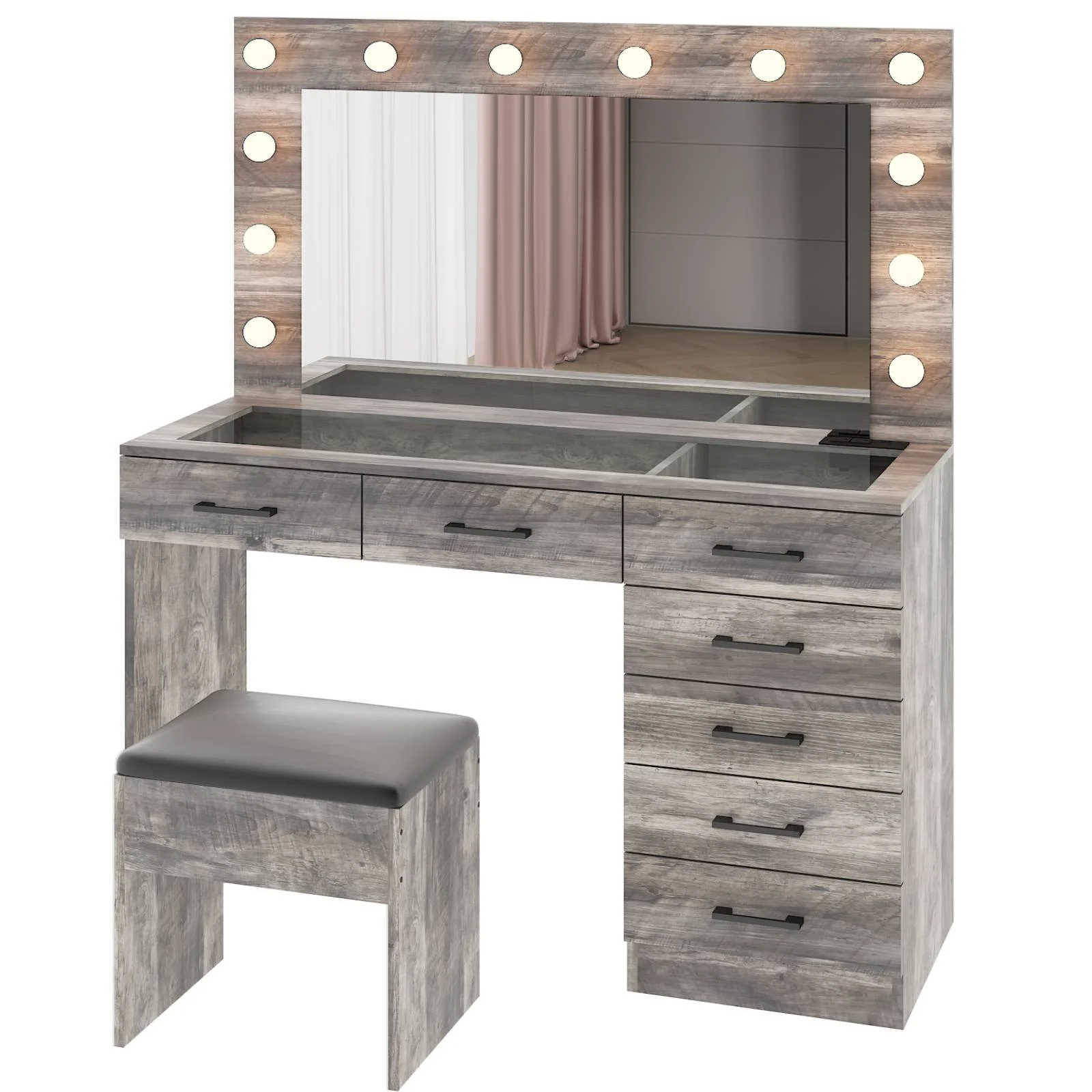 Ktaxon Large Makeup Vanity, Vanity Table Set w/ Visible Glass Top w/ Charging Station, White - Image 80