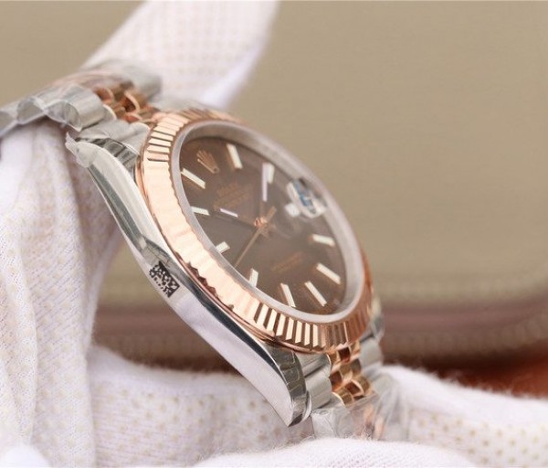 Replica Rolex DateJust 41mm 126331 RG Wrapped Brown Dial SS/RG SS Bracelet A3235 - Elite Watch Atelier