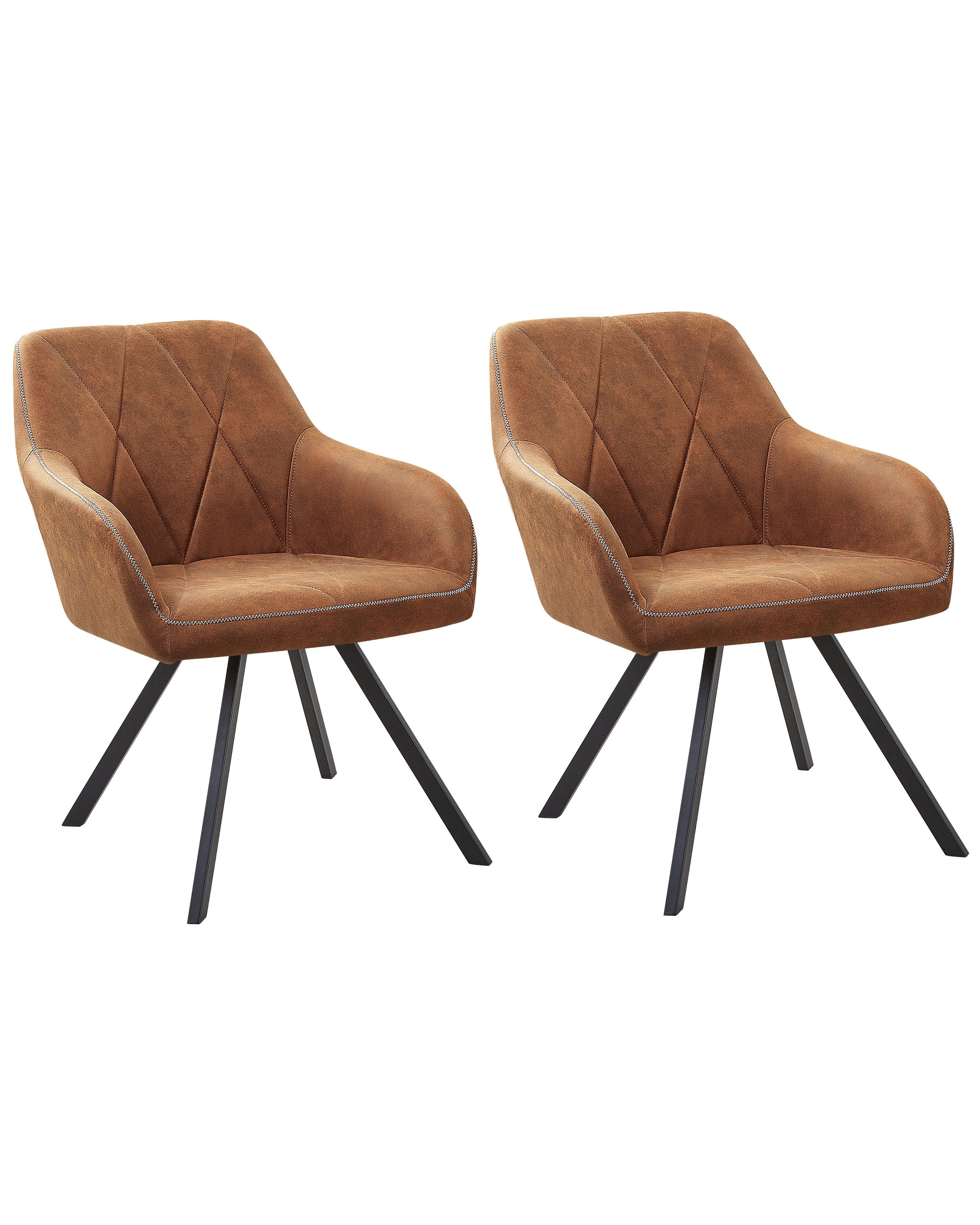 Set of 2 Dining Chairs MONEE Fabric Golden Brown