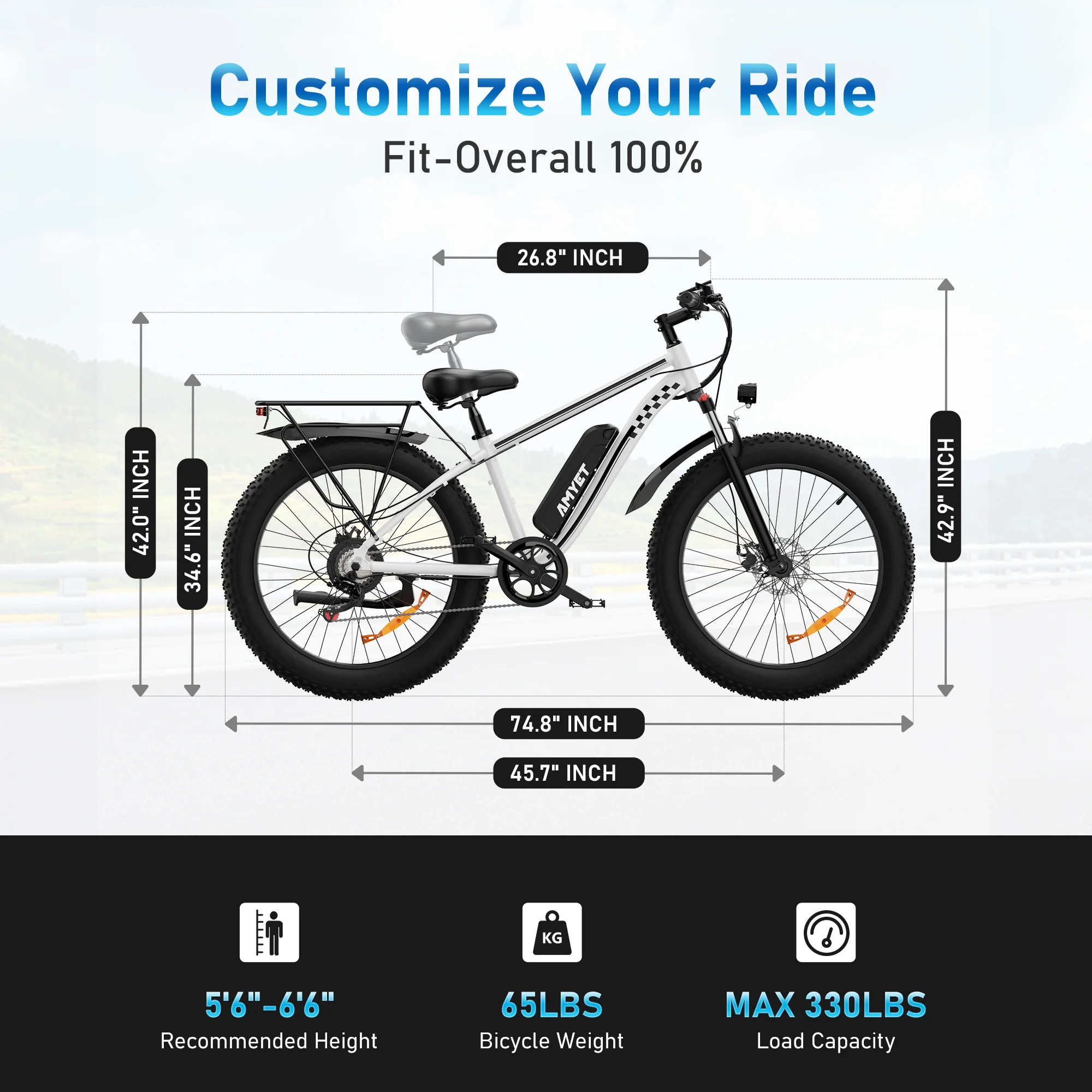 AMYET EB26 Electric Bike for Adults, 26*4.0 Fat Tire E-Mountain Bicycle,Peak 1500W Motor 48V 15Ah 7-Speed Ebike UL2849 - Image 38