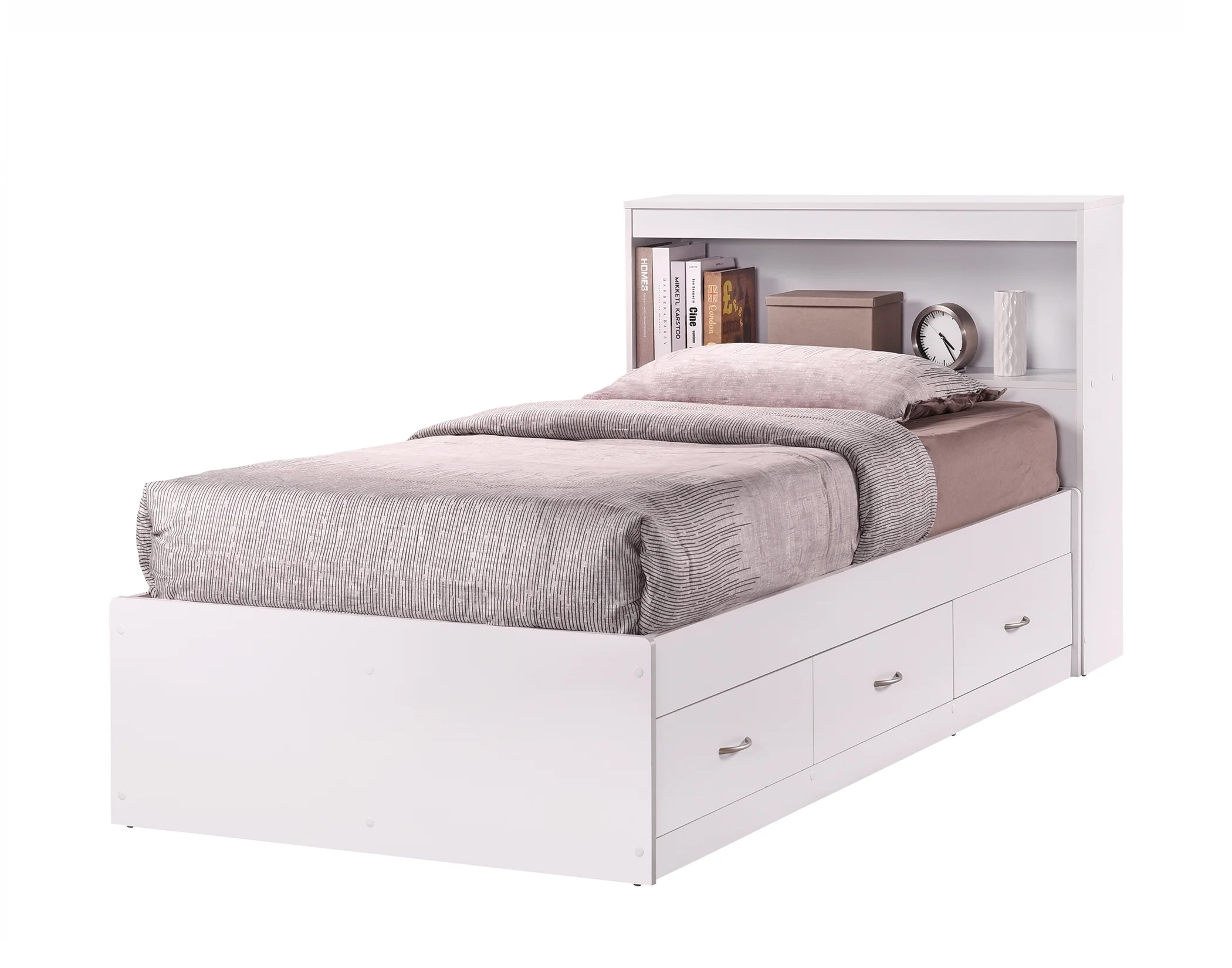 Hodedah Twin-Size Captain Bed with 3-Drawers and Headboard in White - Image 6