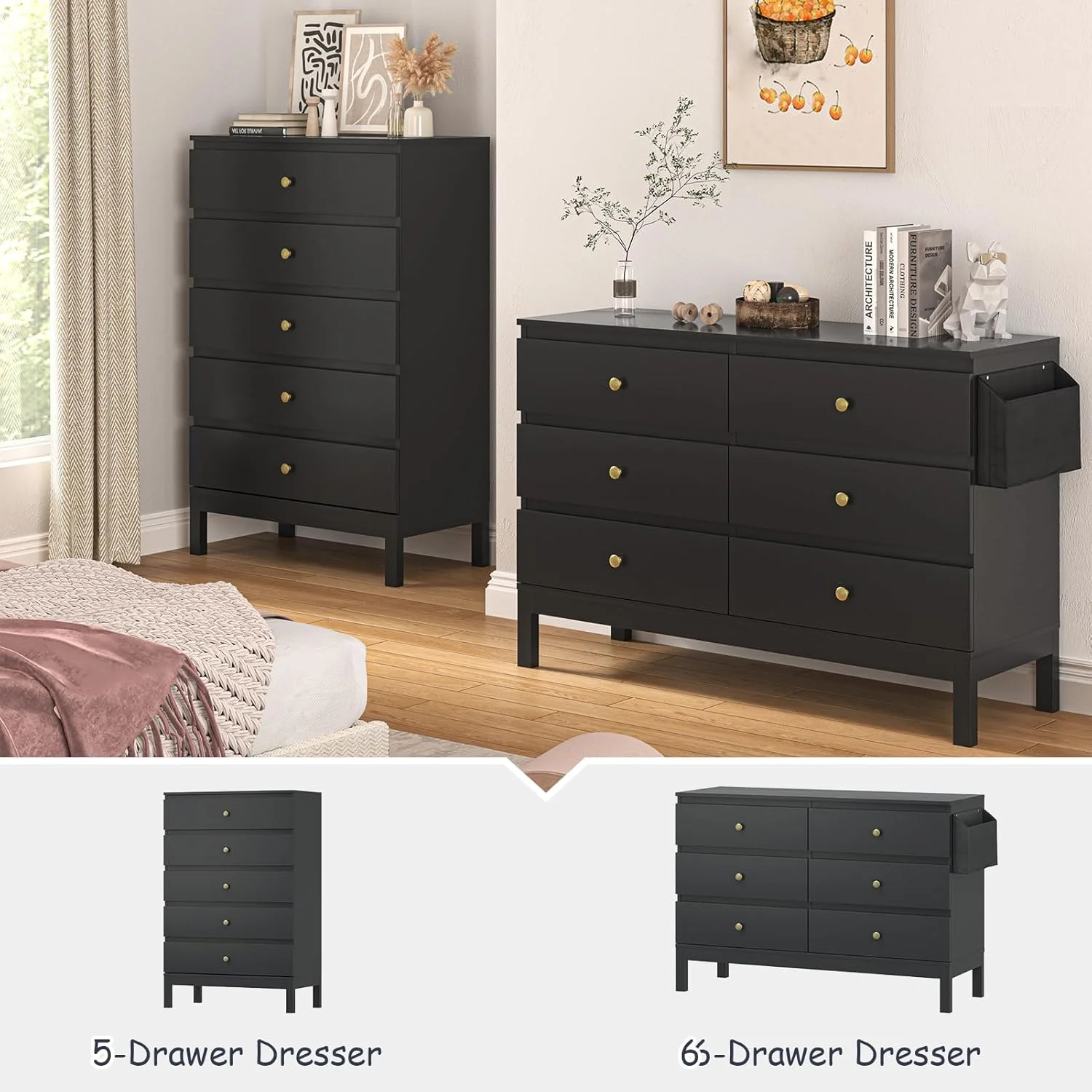 Bifanuo Dresser for Bedroom with 6 Drawers, Modern Chest of Drawers for Storage and Organization, Wood Tabletop for Bedroom, Living Room, Hallway,Black
