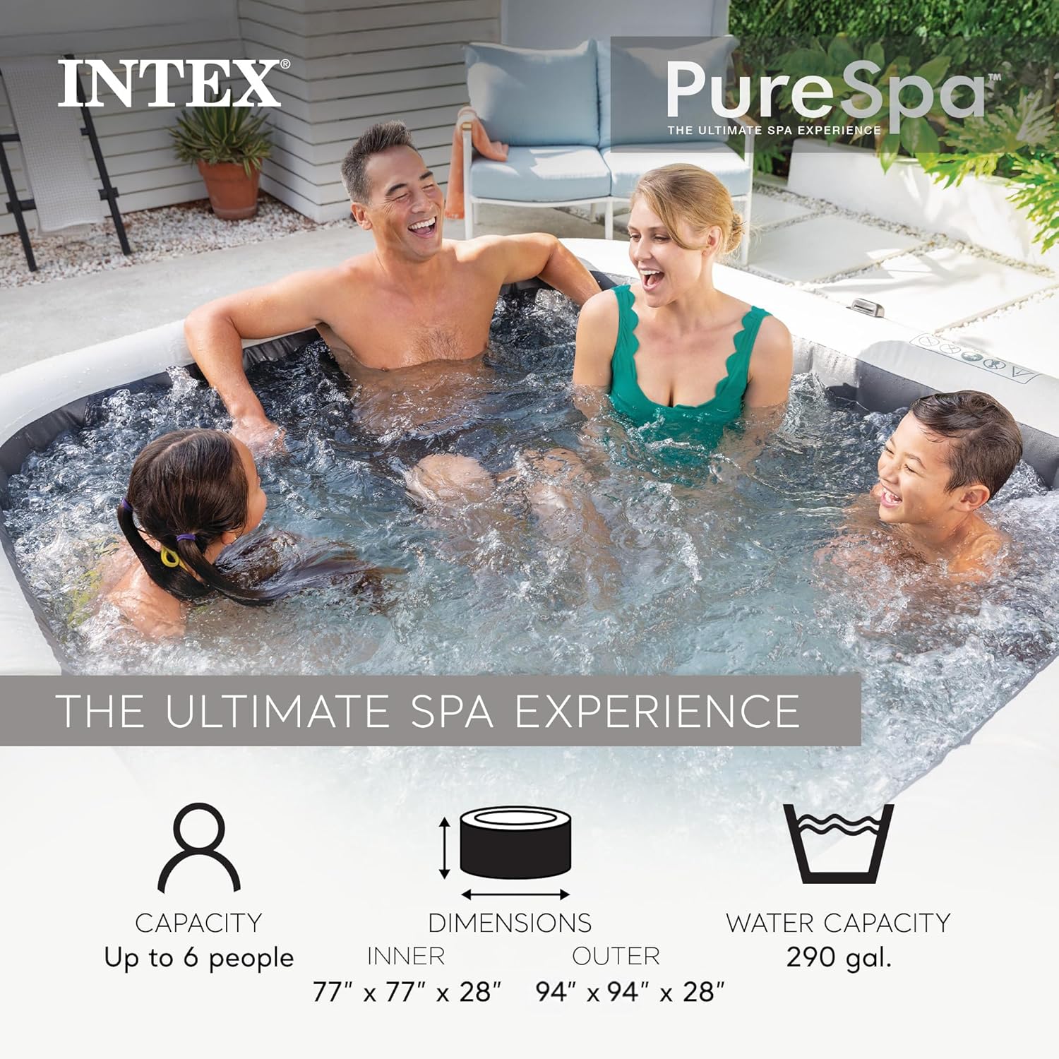 INTEX PureSpa Greystone Deluxe Spa Set, 6 Person, 77 x 77 x 28 in - 28451EP - Image 3 INTEX PureSpa Greystone Deluxe Spa Set, 6 Person, 77 x 77 x 28 in - 28451EP - Image 3