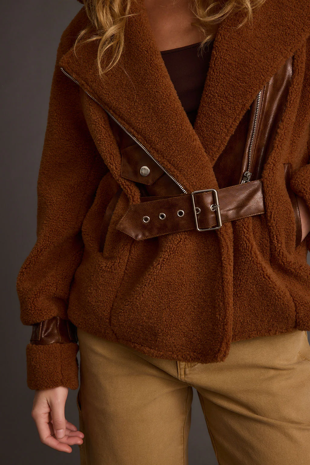 Slater Mocha Moto Sherpa Coat