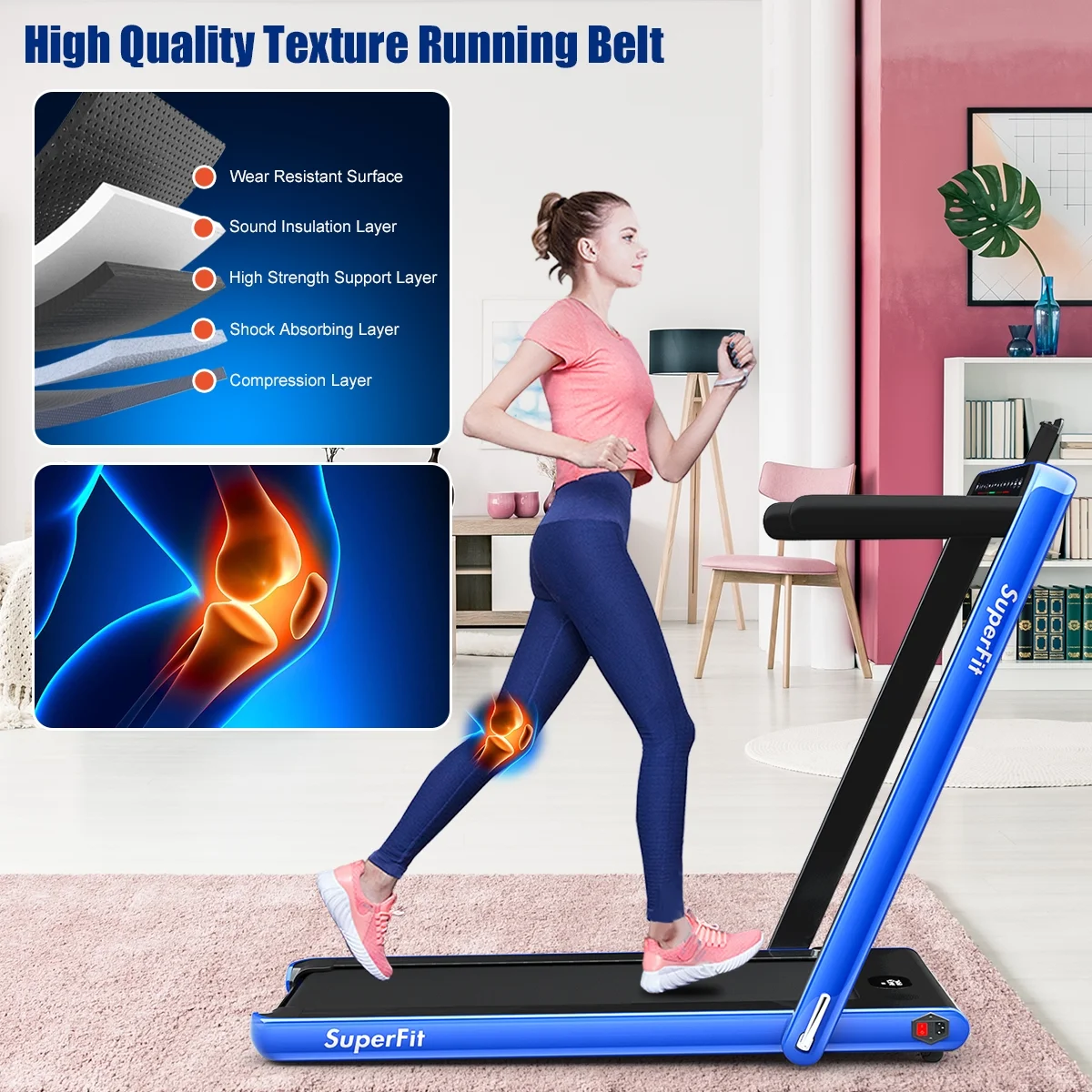 Gymax 2 in 1 Folding Treadmill 2.25HP Running Machine w/ Dual Display APP Control Black - Image 50