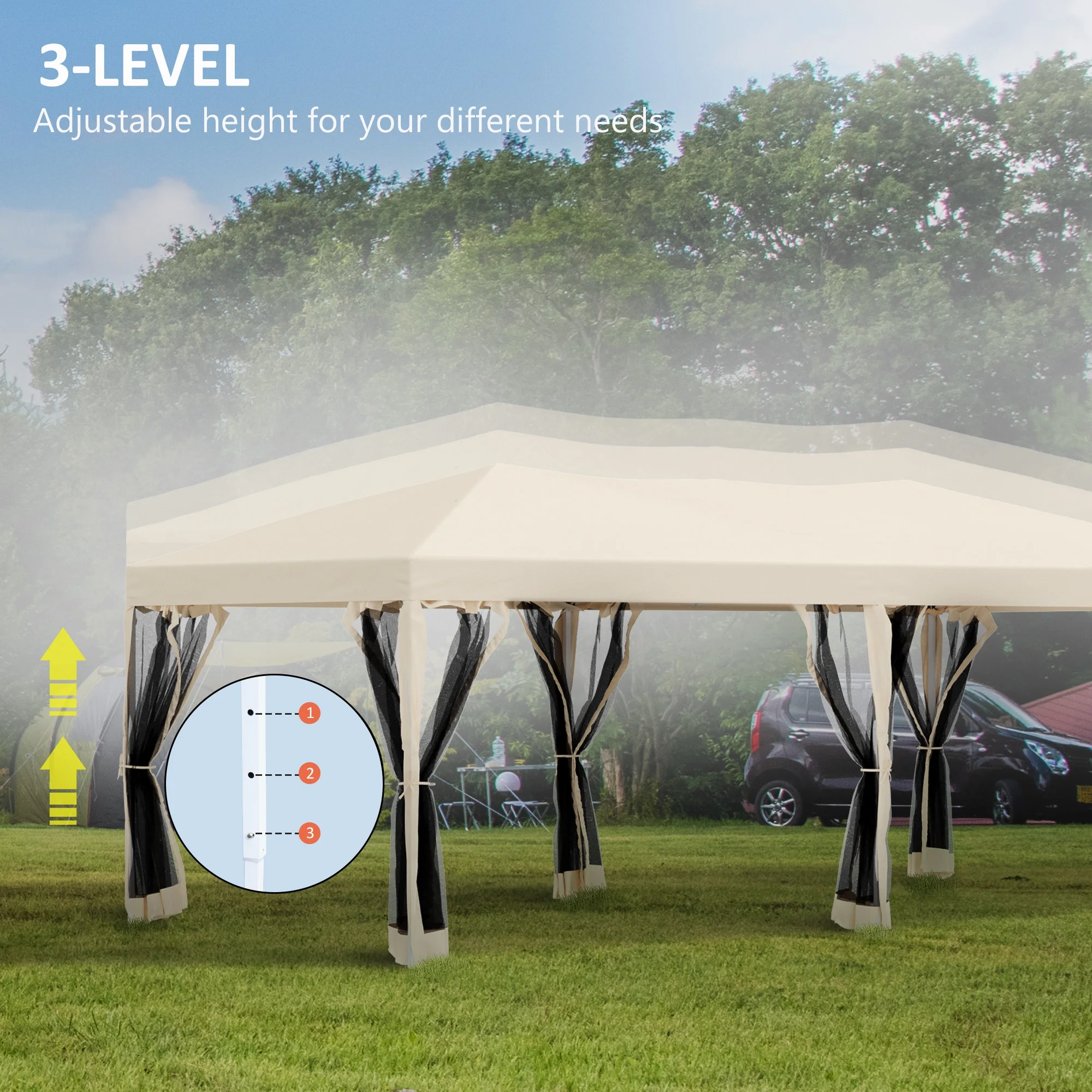 Outsunny 10' x 20' Pop Up Canopy Tent with Netting, Heavy Duty Large Party Tent, Instant Sun Shelter with Carry Bag for Backyard Garden Patio, Beige - Image 9