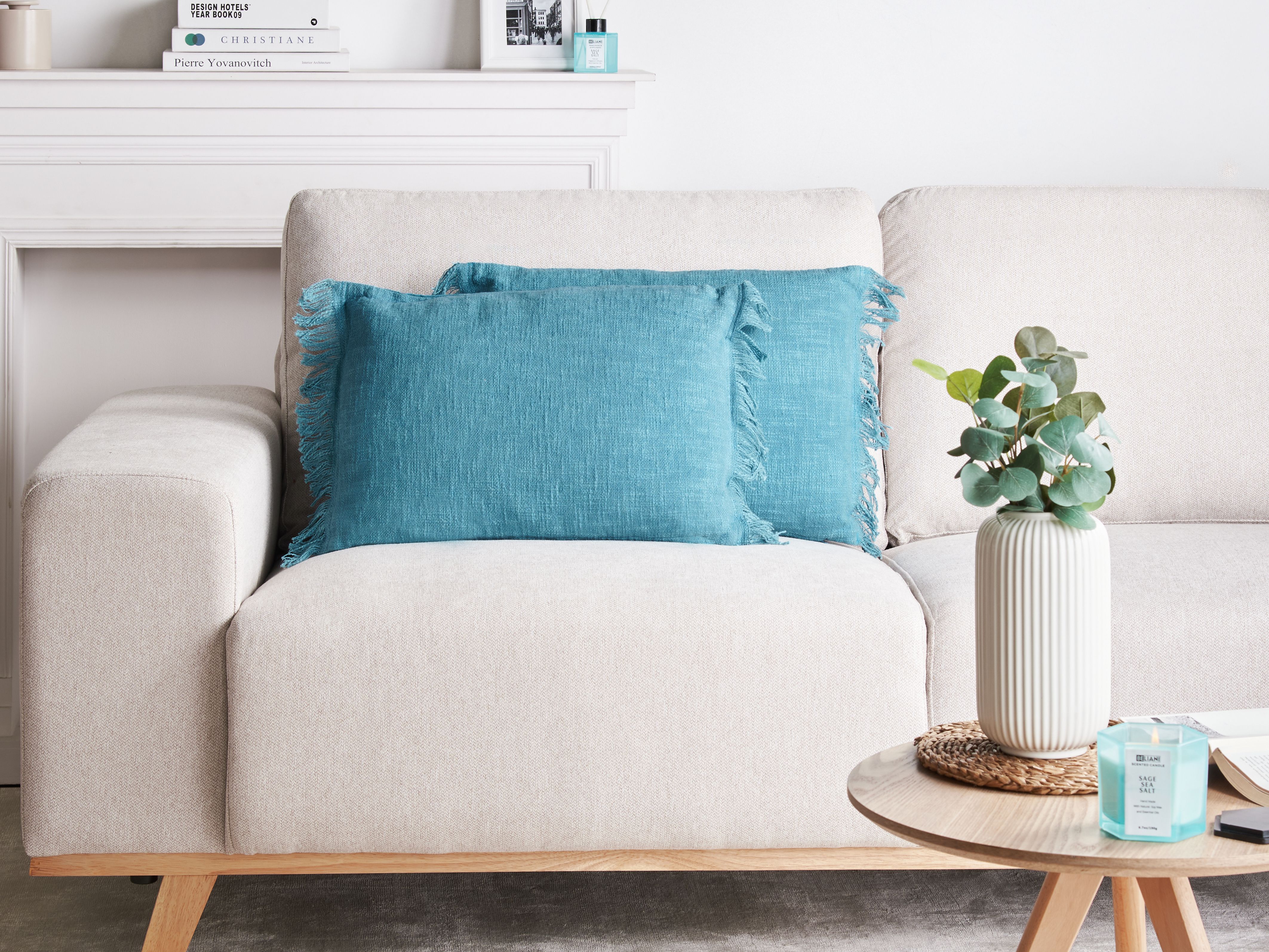 Set of 2 Decorative Cushions MABA Cotton 50 x 35 cm Blue Solid