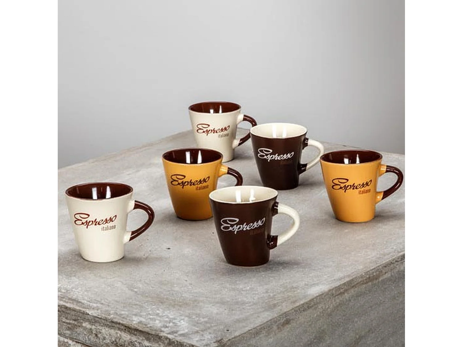 Novastyl - Lot 6 Tasses Expresso Italiano 15cl En Grès 3 Couleurs Assorties