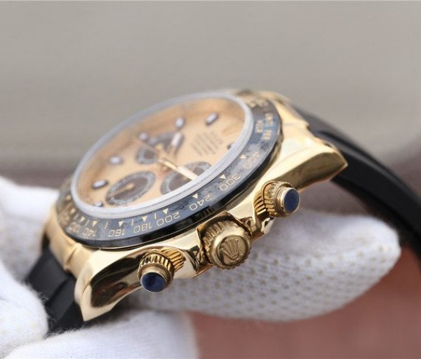 Replica Rolex Daytona 116518 Noob YG/Black Dial Rubber Strap A7750 - Top club
