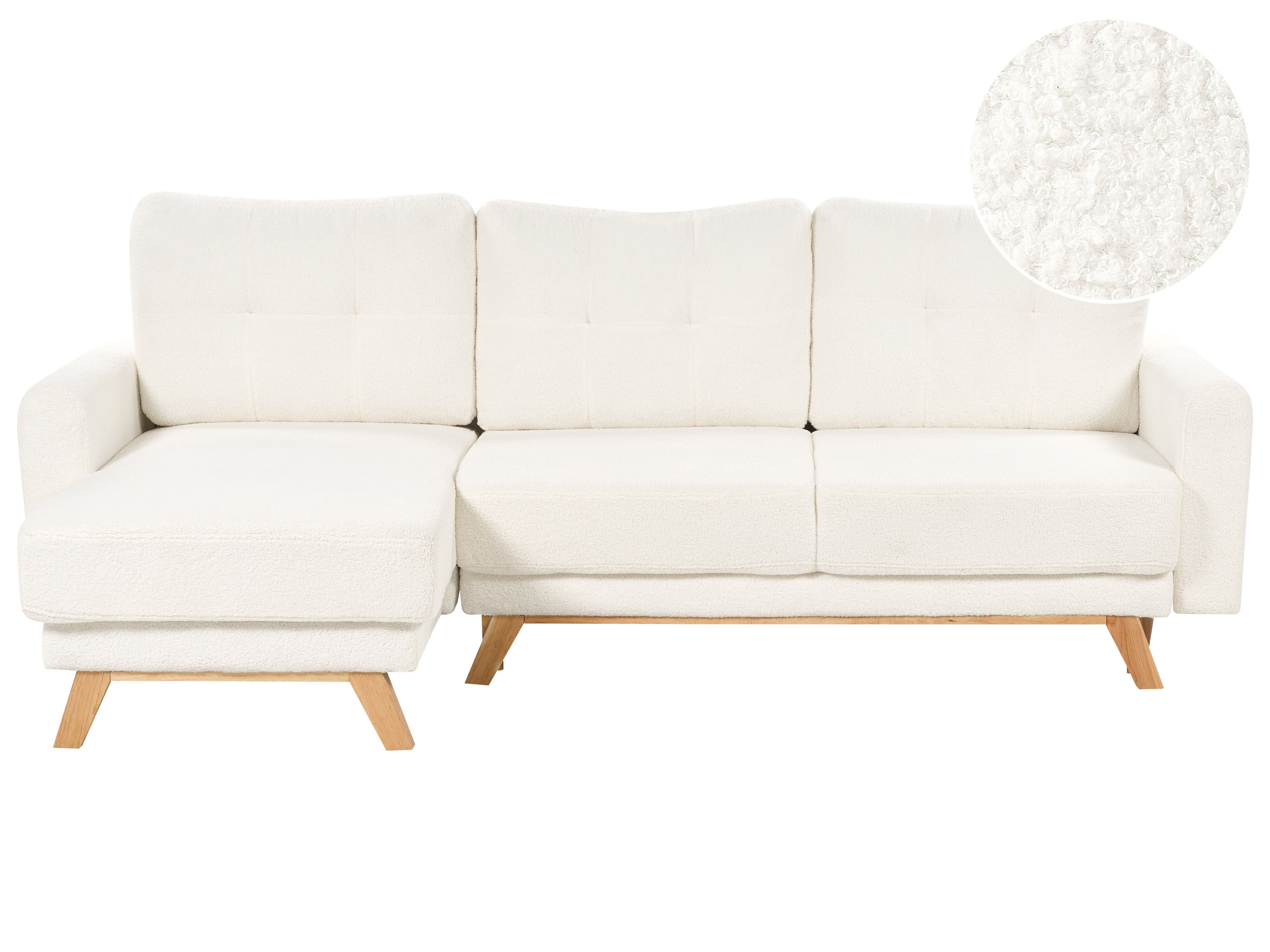 Corner Sofa Bed 3 Seater SIRO Boucle Off-White with Storage Right Hand