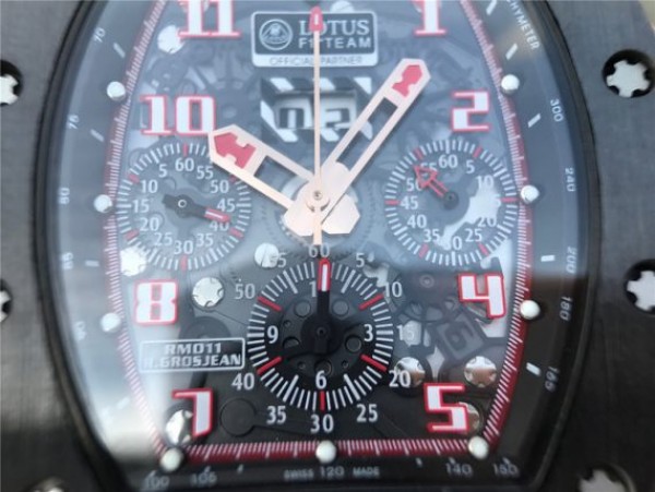 Replica Richard Mille RM011 Black Ceramic RG Chrono Skeleton Dial Black Rubber Strap A7750 - Top club