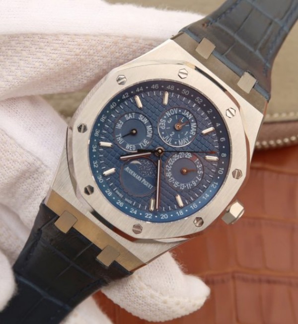 Replica Audemars Piguet JF Royal Oak 41mm 26574 SS Blue Dial Leather Strap A5134 - Elite Watch Atelier