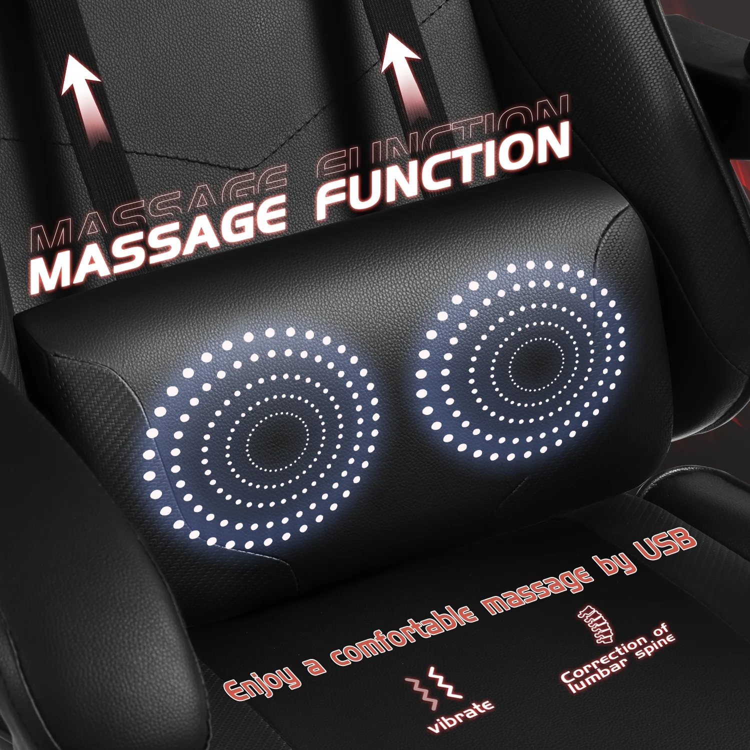 Lacoo PU Leather Gaming Chair Massage Ergonomic Gamer Chair Height Adjustable Computer Chair with Footrest & Lumbar Support, White - Image 59