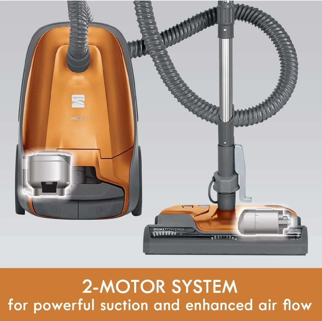 Kenmore 81214 200 Series Pet Friendly Lightweight Bagged Canister Vacuum with HEPA, 2 Motor System, and 3 Cleaning Tools-Orange - Image 8