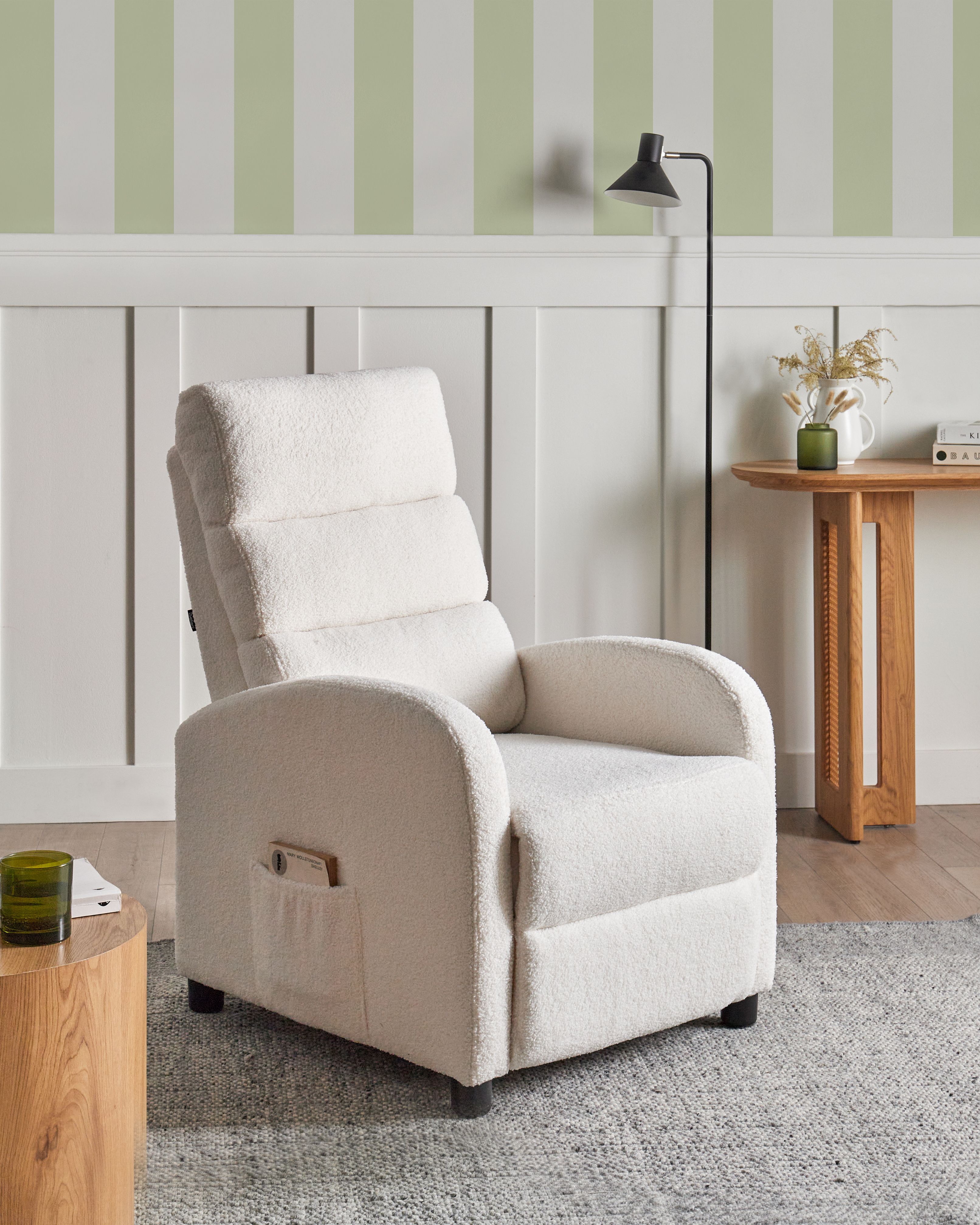 Recliner Chair OTUS with Footrest Boucle Off-White