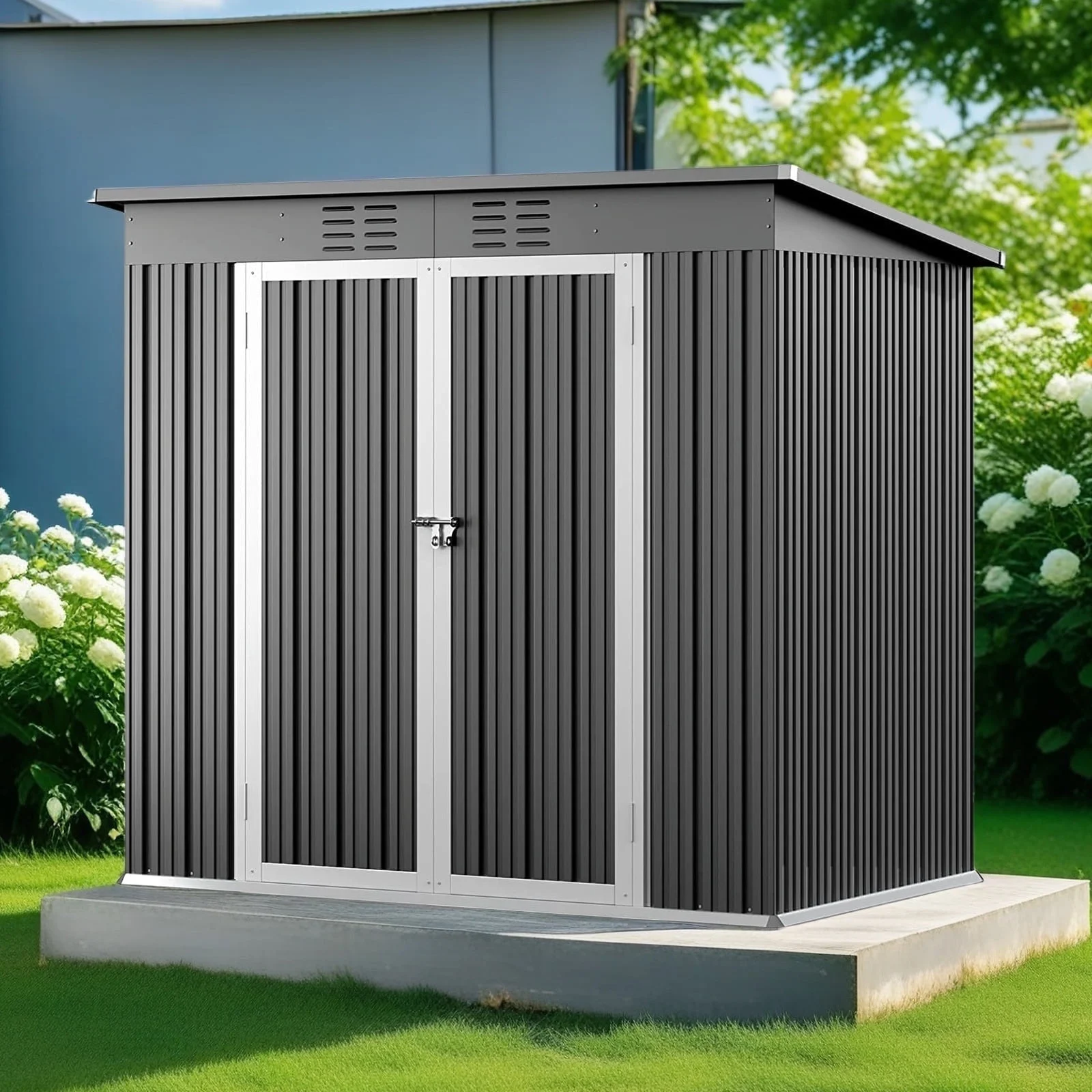 5'x3' Outdoor Storage Shed, Lofka Metal Storage Tool Shed with Single Lockable Door, for Bike| Garden Tools| Patio, Grey - Image 40
