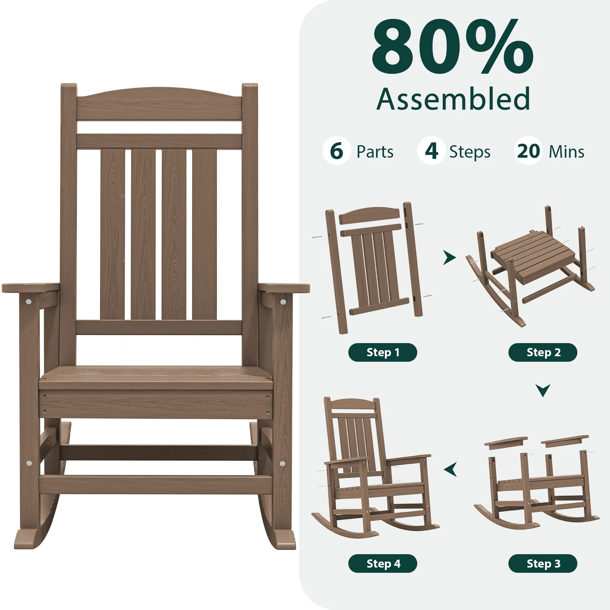 KINGYES HDPE Outdoor Rocking Chairs Set of 2,HDPE Patio Rocker for Porch,Black - Image 34