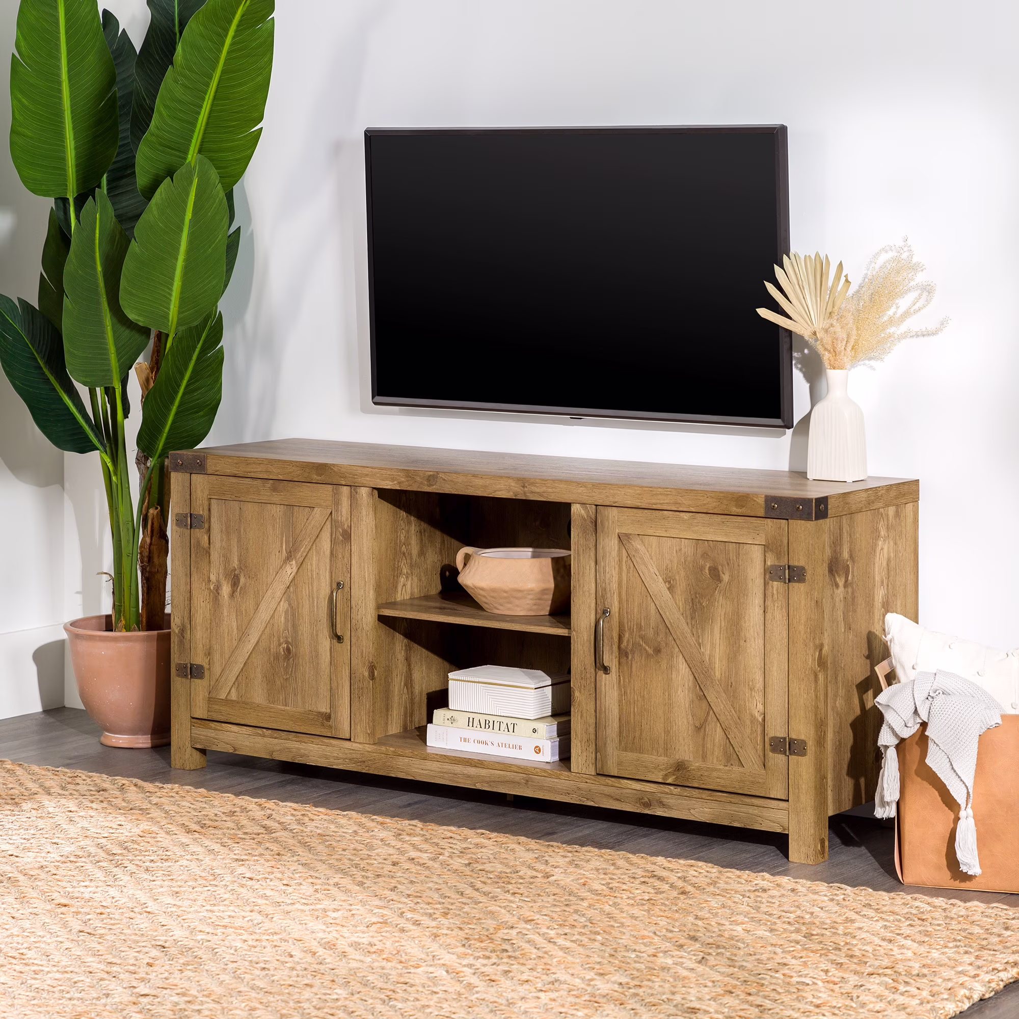 Walker Edison Modern Farmhouse Barn Door TV Stand for TVs up to 65", Grey Wash - Image 5
