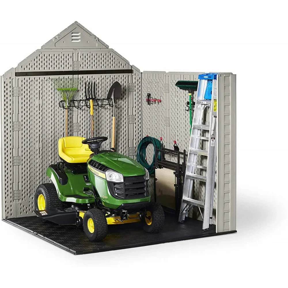 Rubbermaid Resin Outdoor Garden Storage Shed With Windows And Utility Hooks, Sand - 7x7 Ft - Image 9 Rubbermaid Resin Outdoor Garden Storage Shed With Windows And Utility Hooks, Sand - 7x7 Ft - Image 9
