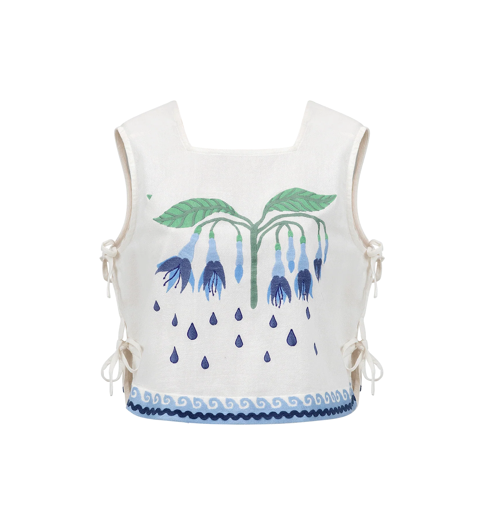 Embroidered Indigo Flora Top