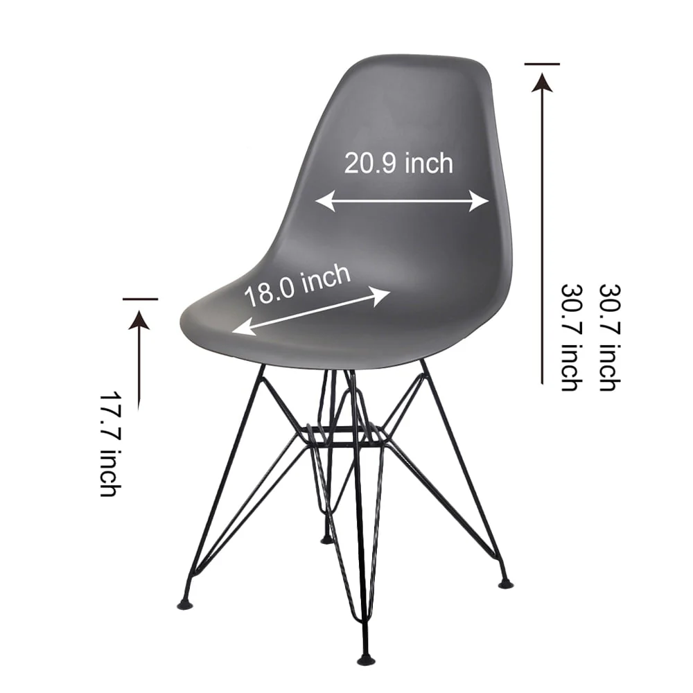 GIA Design Group Dark Gray Dining Room Kitchen Chairs with Black Legs,Set of 6