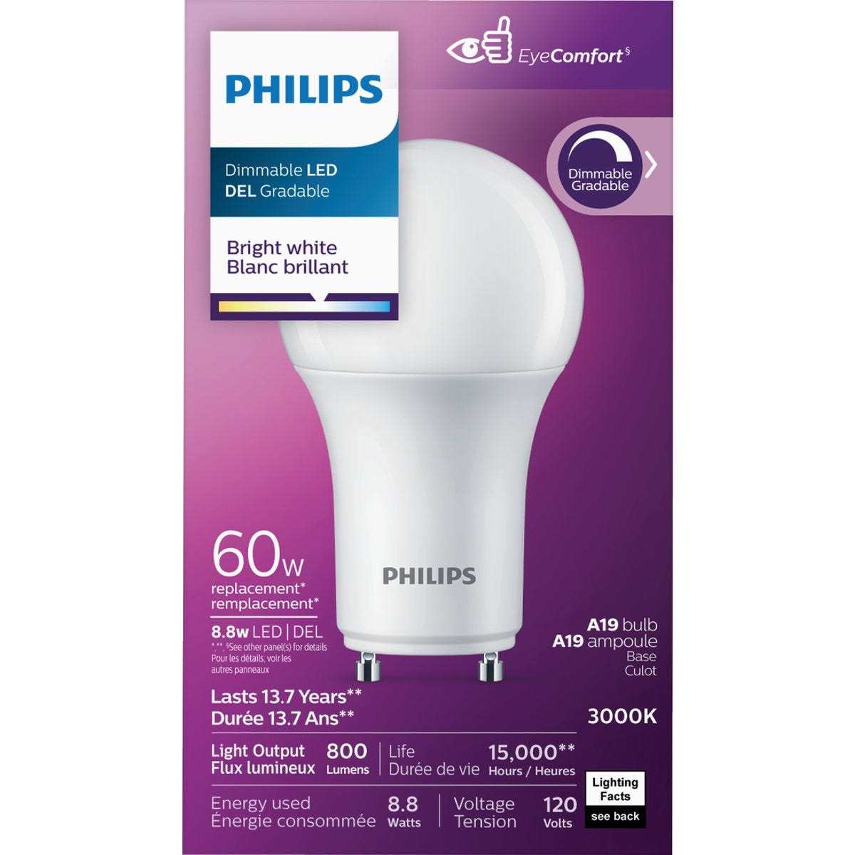 Philips 60W Equivalent A19 GU24 Dimmable LED Light Bulb