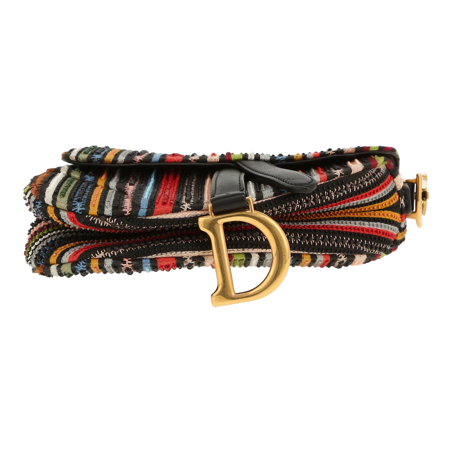 Dior Saddle handbag in black leather and multicolor canvas1:1High-quality replica