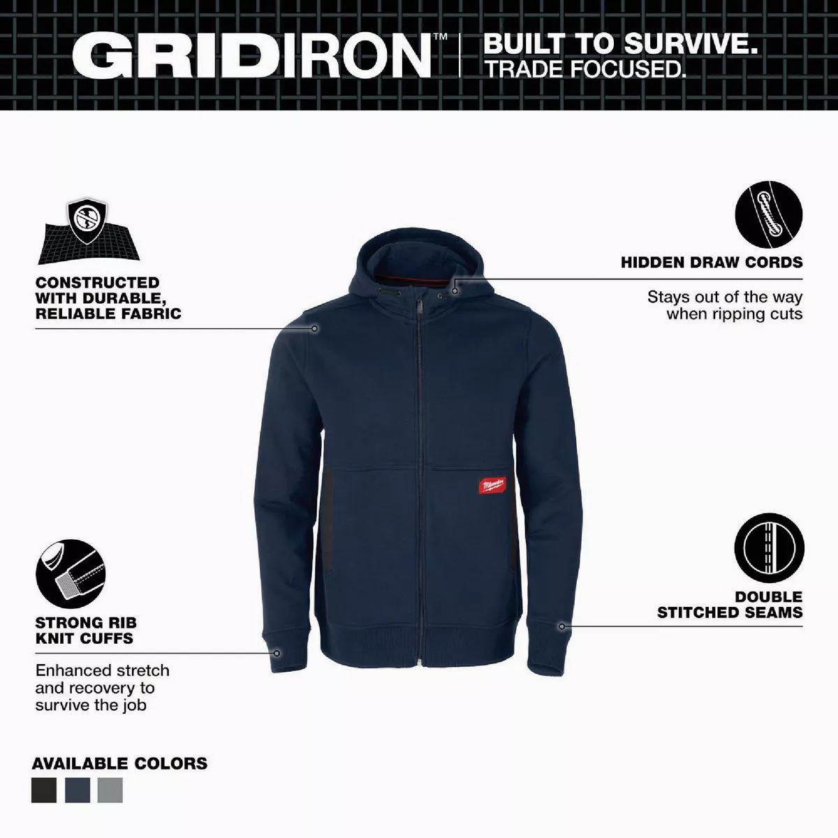 Milwaukee GRIDIRON Men's Large Blue Full-Zip Hoodie