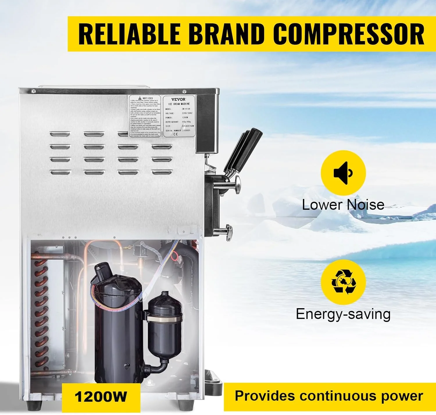 SIHAO 1200W Commercial Ice Cream Machine Countertop 18L/H Soft Serve Ice Cream Maker with LED Display - Image 12