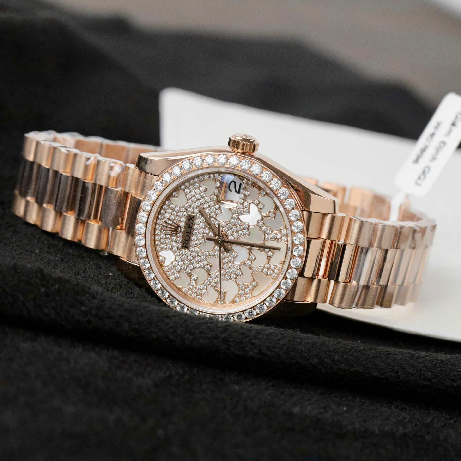 Rolex DateJust Butterfly Dial Copies Watches Rose Gold Wrapped 18K + Diamonds Moissanite 31mm - Top club