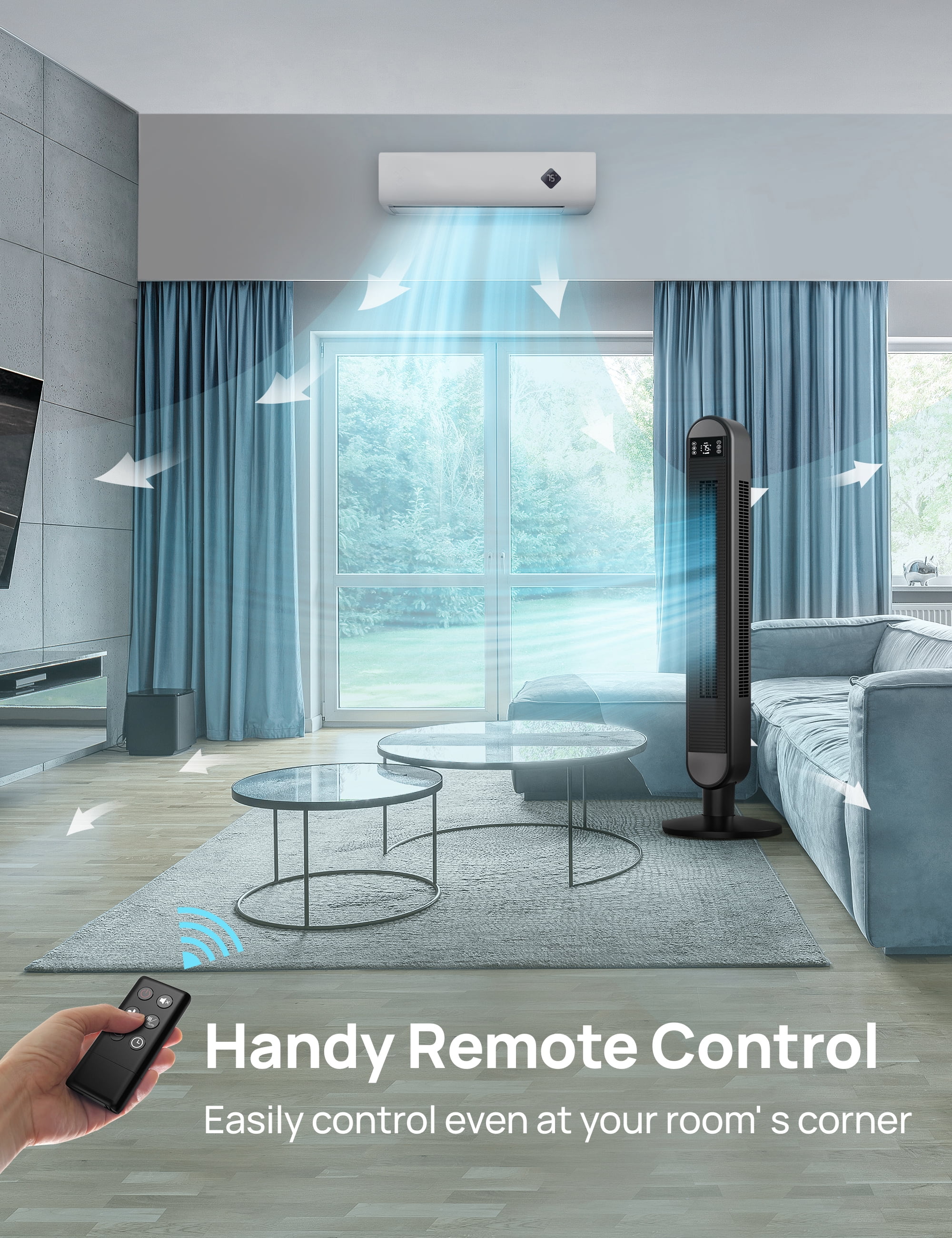 Dreo Tower Fan for Home, 42" Standing Fan with Remote, 90�� Oscillating Fan for Indoors, 34dB Quiet Bedroom Fans, 6 Speeds, 4 Modes, 12H Timer, Bladeless Fan with LED Display, 26 ft/s High Velocity - Image 2