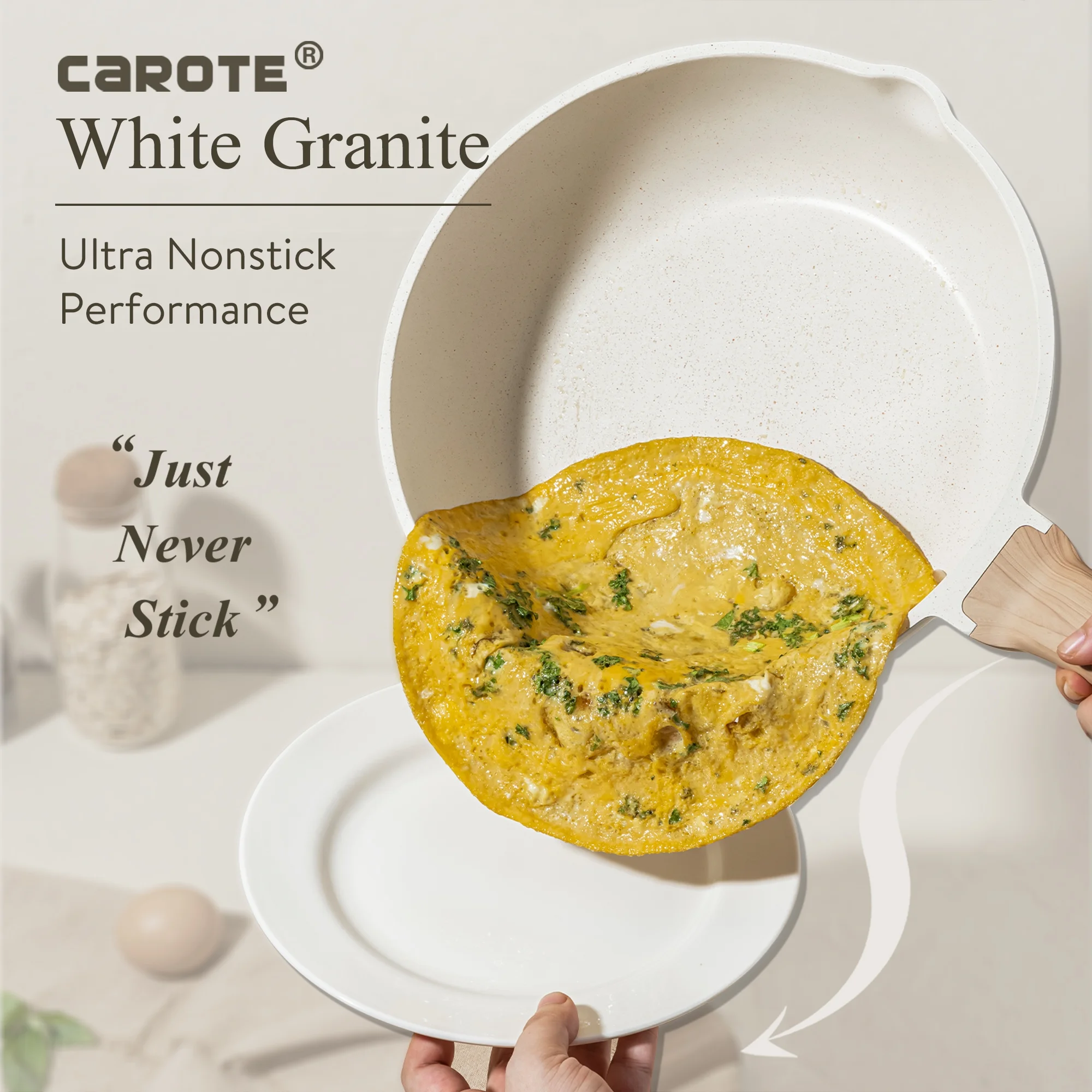 Carote Nonstick Cookware Sets, 24 Pcs Granite Non Stick Pots and Pans Set, Induction Cookware, White - Image 9