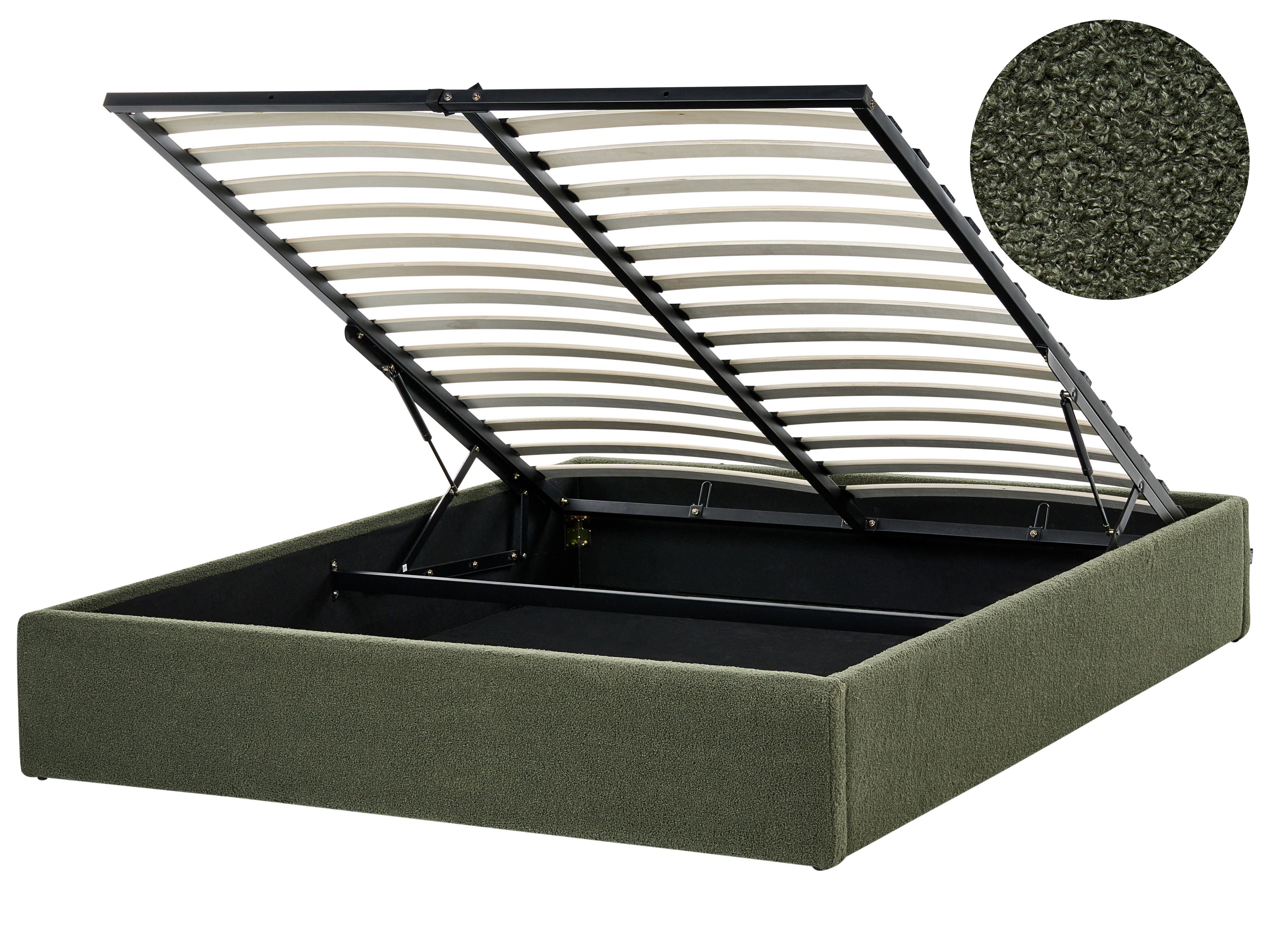 Ottoman Bed without Headboard Boucle DINAN 160 x 200 cm (EU King Size) Dark Green