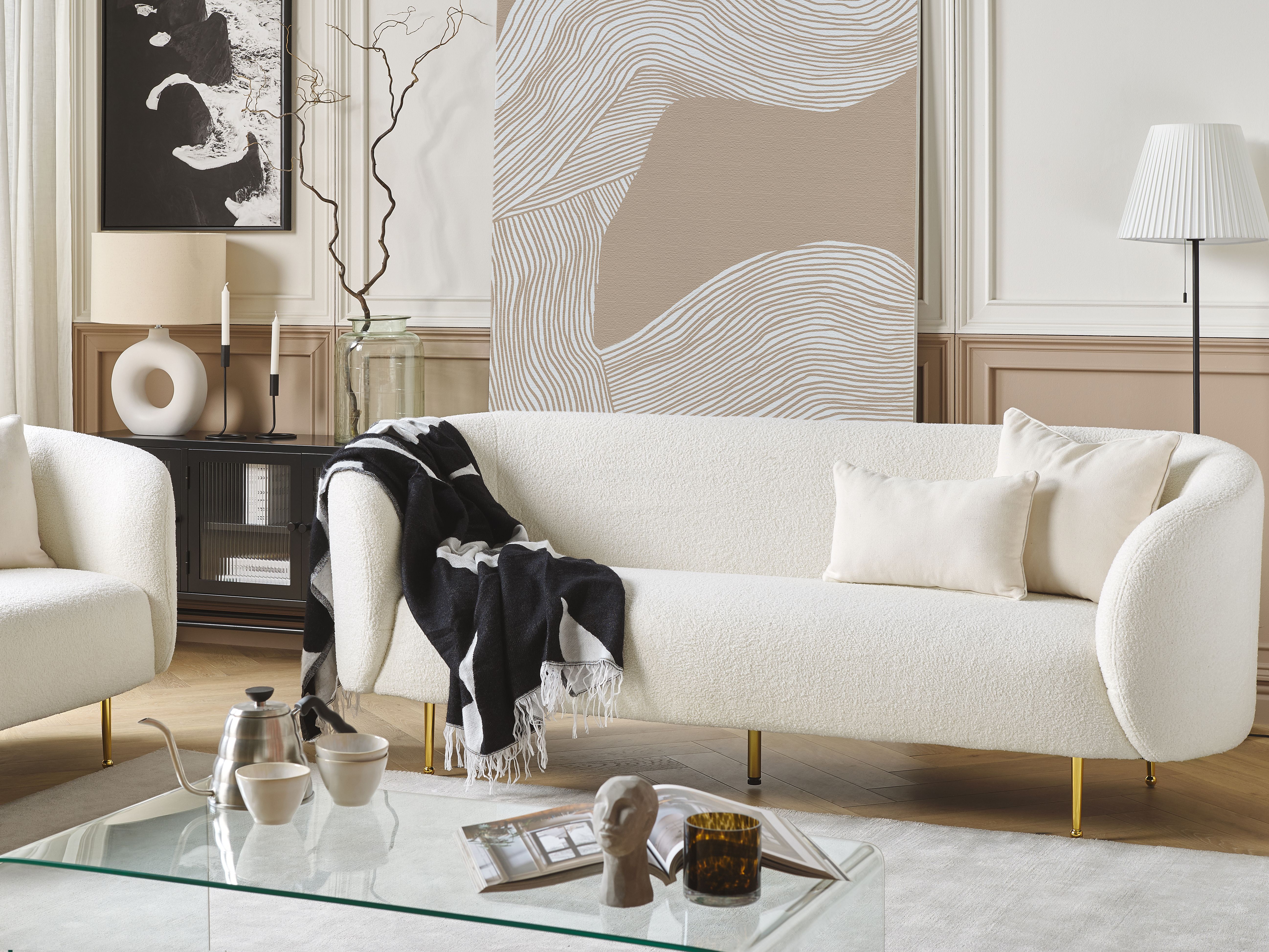 Sofa 3 Seater LOEN Boucle White