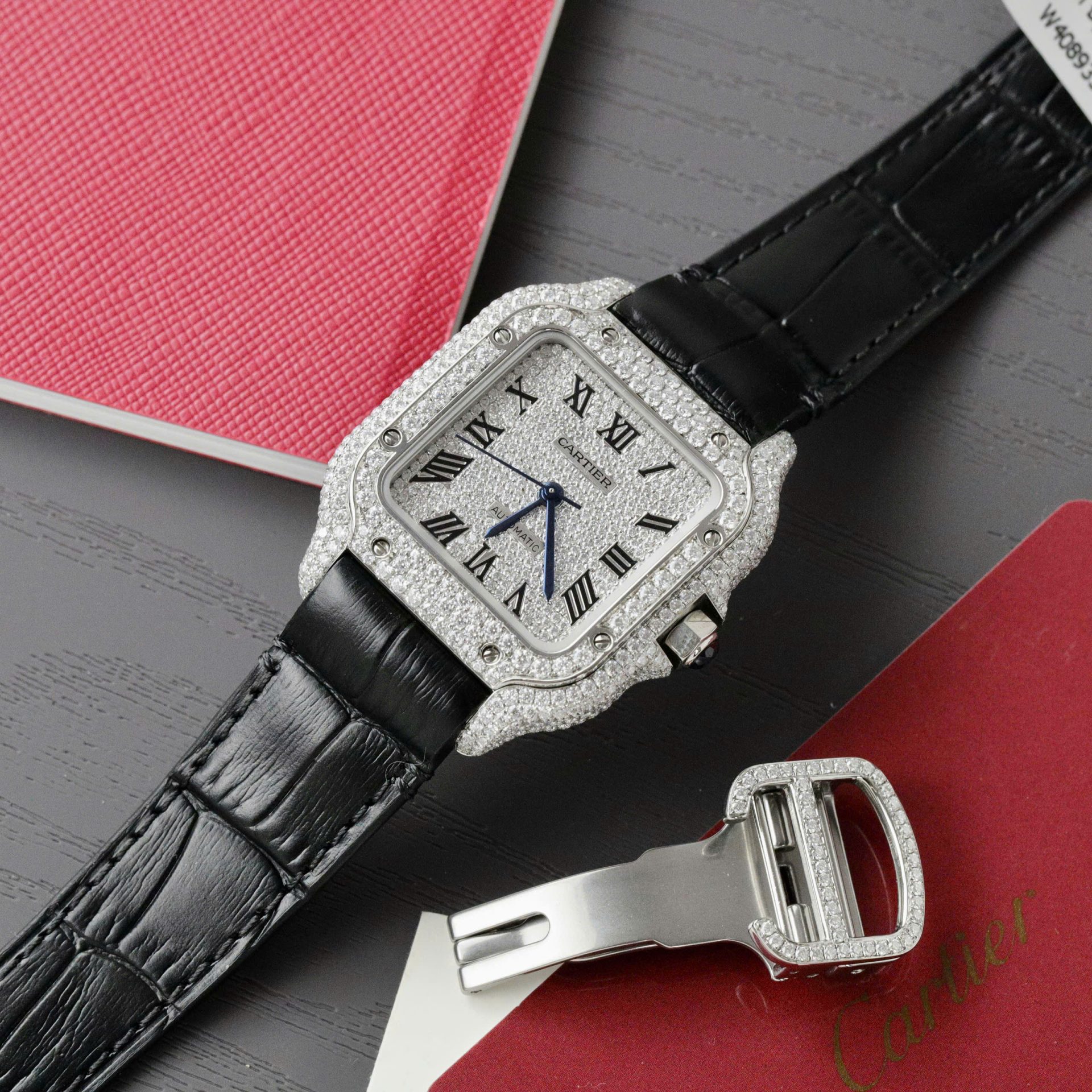 Cartier Santos Women Copies Watches Full Moissanite Diamonds Custom 35mm - Elite Watch Atelier
