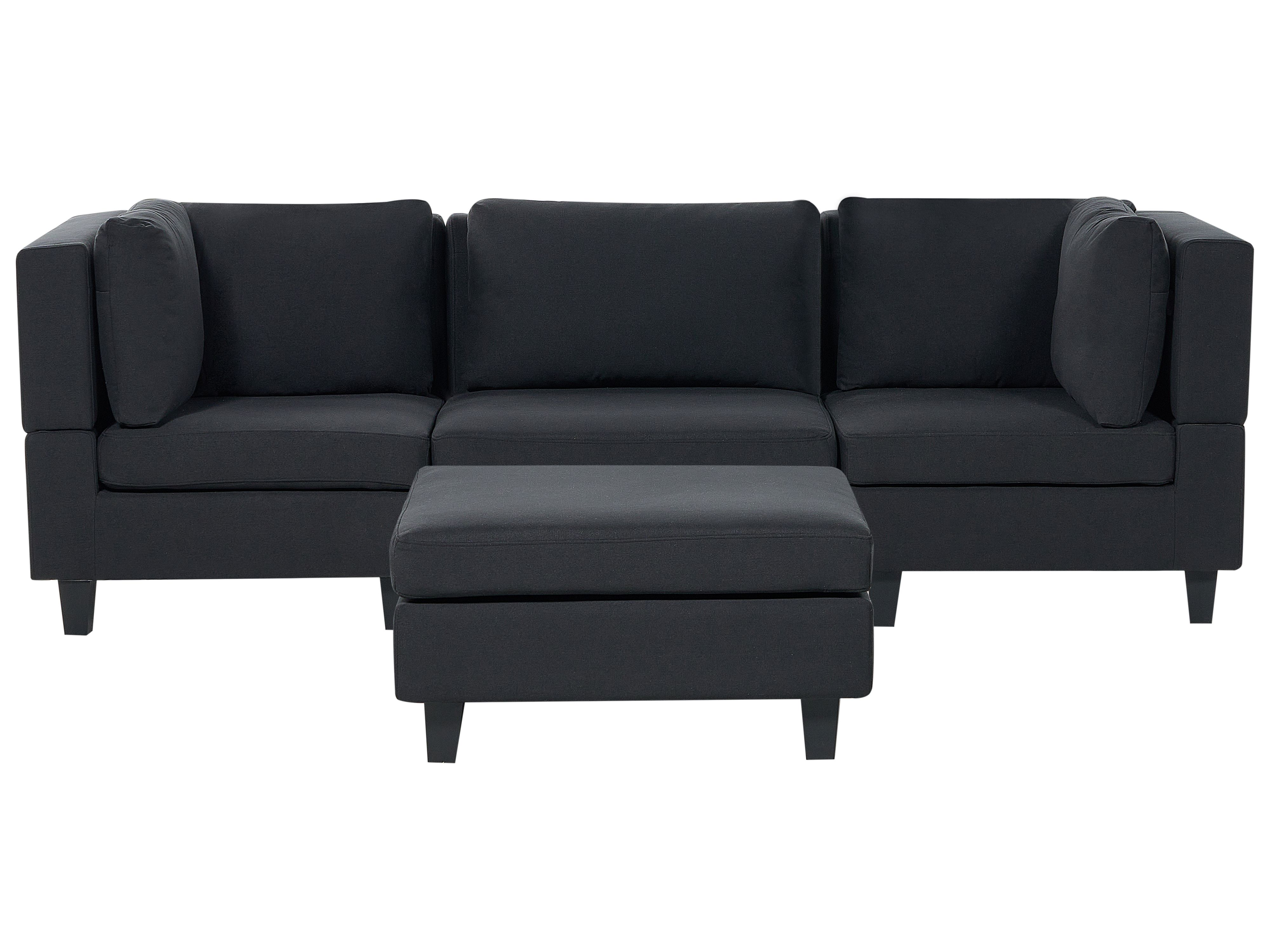 Modular Sofa 3 Seater UNSTAD Fabric Black with Ottoman