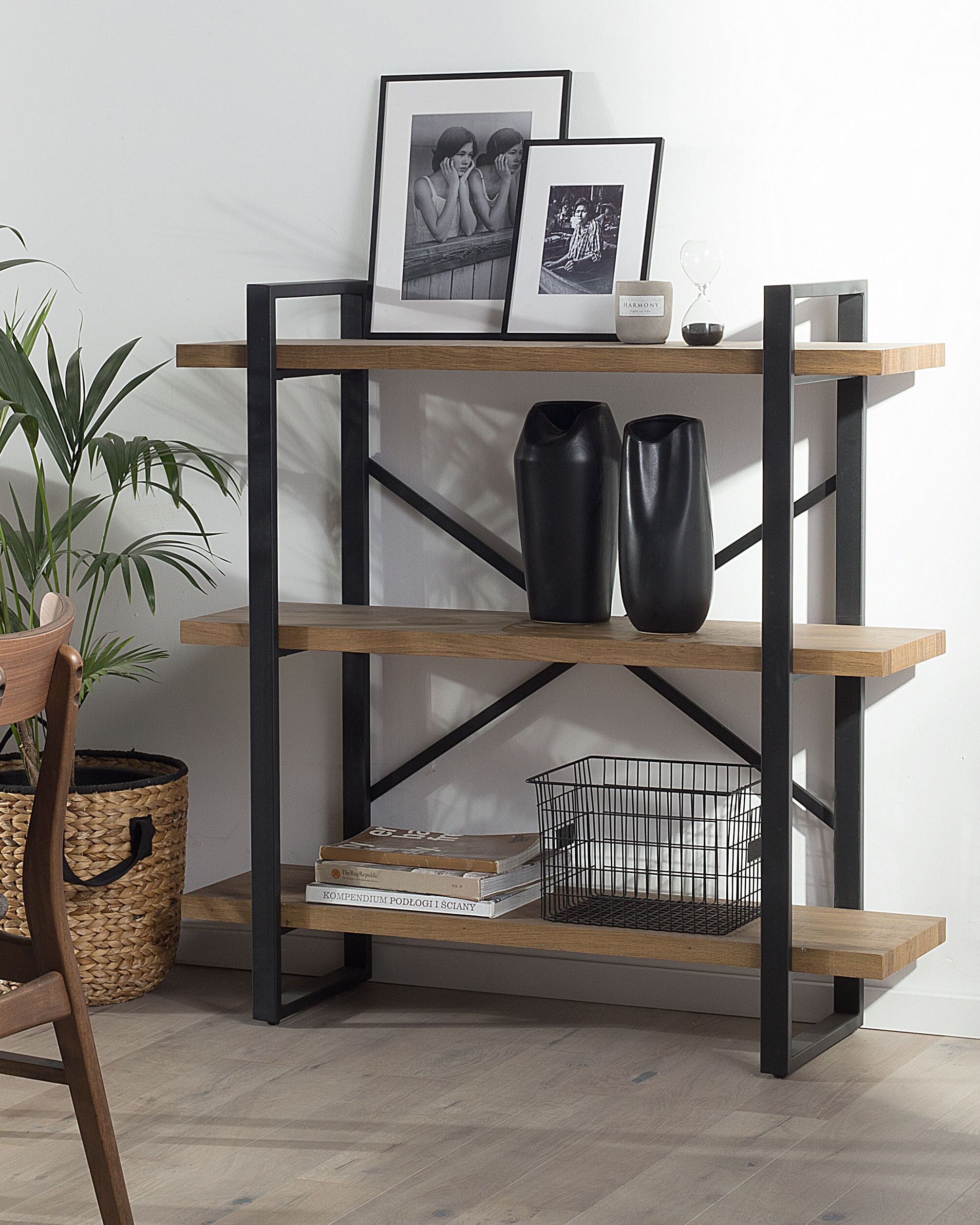 3 Tier Shelving Unit TIMBER 111 cm Dark Brown