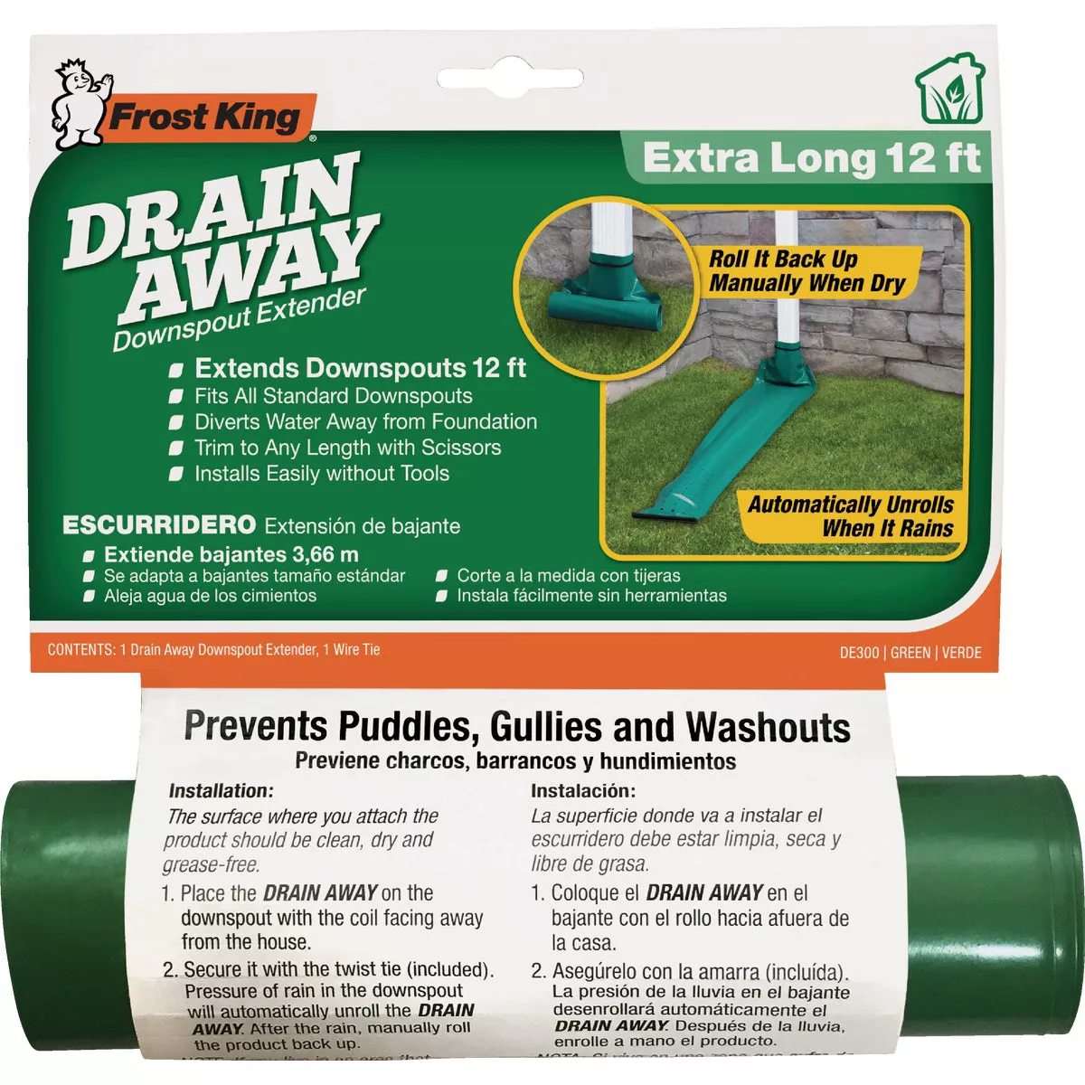 Frost King Standard Flexible 4 In. x 12 Ft. Green Downspout Extender