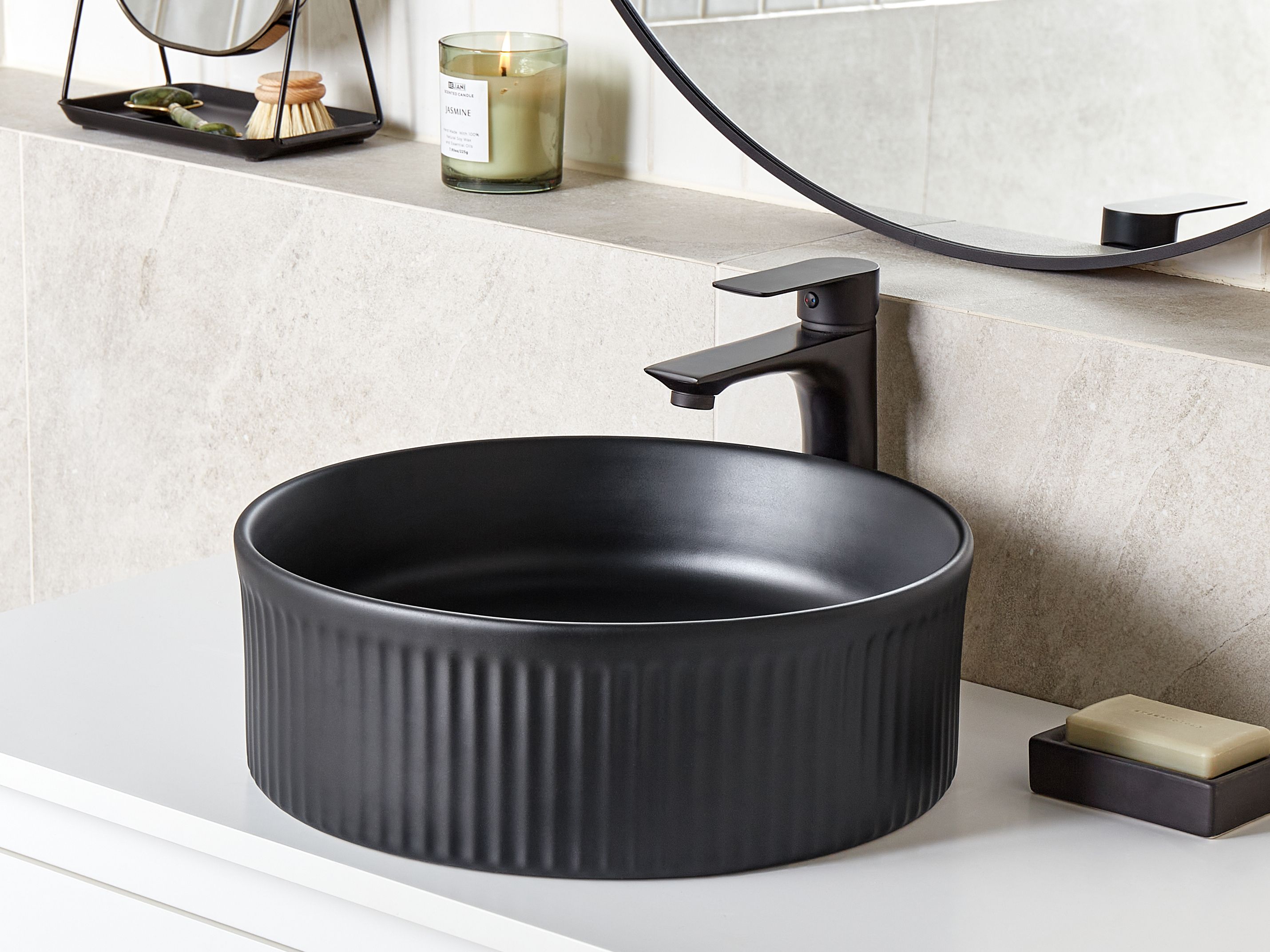 Countertop Basin GELDO ⌀ 370 mm Ceramic Black