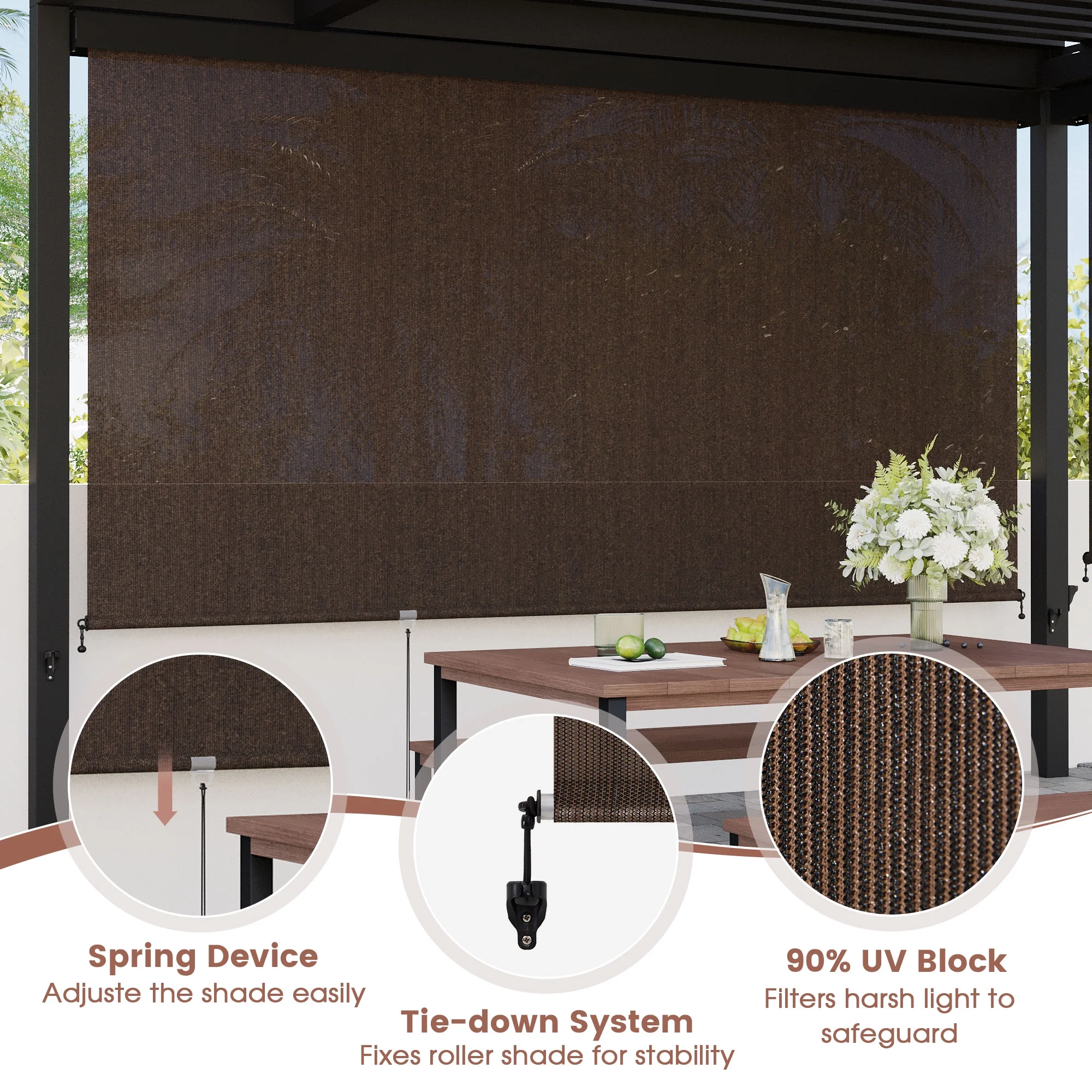 Vicllax Outdoor Patio Blinds Sun Shades Spring Roller Shade with Valance for Patio, Gray, 8'Wx8'H - Image 17
