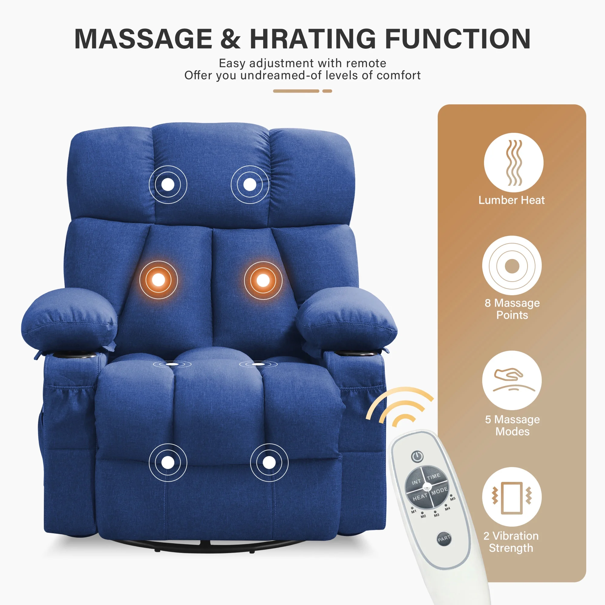 JONPONY Manual Recliner Chair with Heat Therapy and Massage Function, Heavy Duty Reclining Mechanism Massage Chair, Elderly Single Rocker Sofa with Cup Holders for Bedroom Home Theater,Grey - Image 96